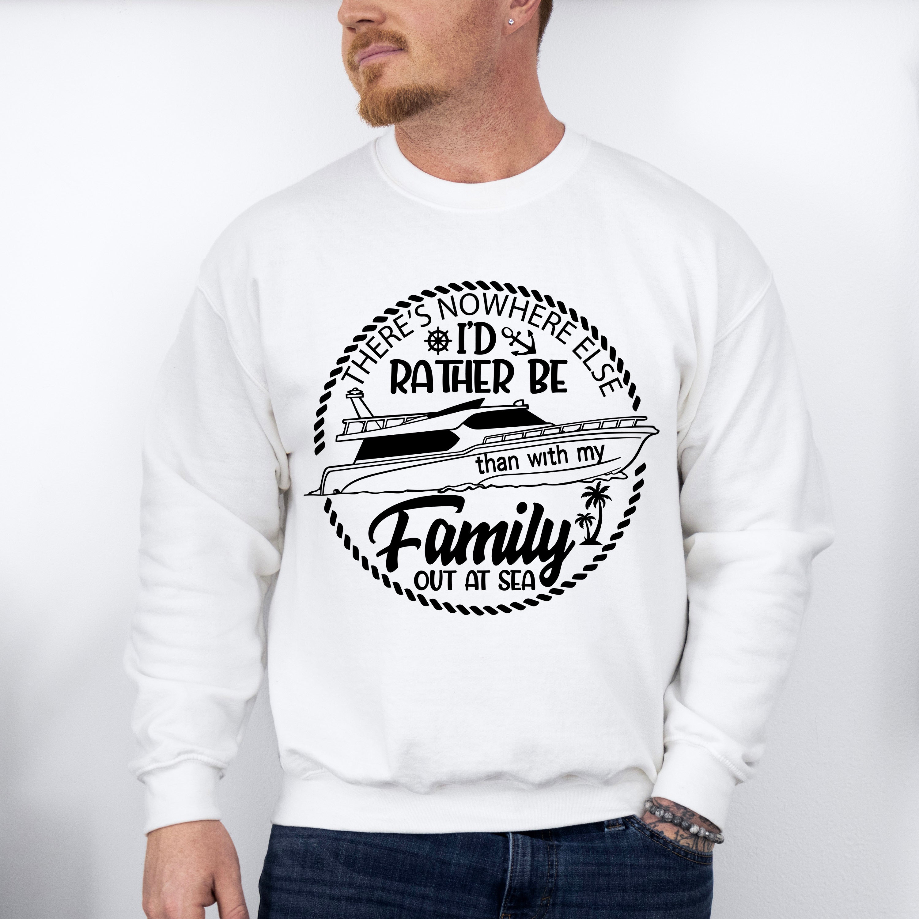 Family Out At Sea Black and White - Family Cruise Unisex Crewneck T-Shirt Sweatshirt Hoodie