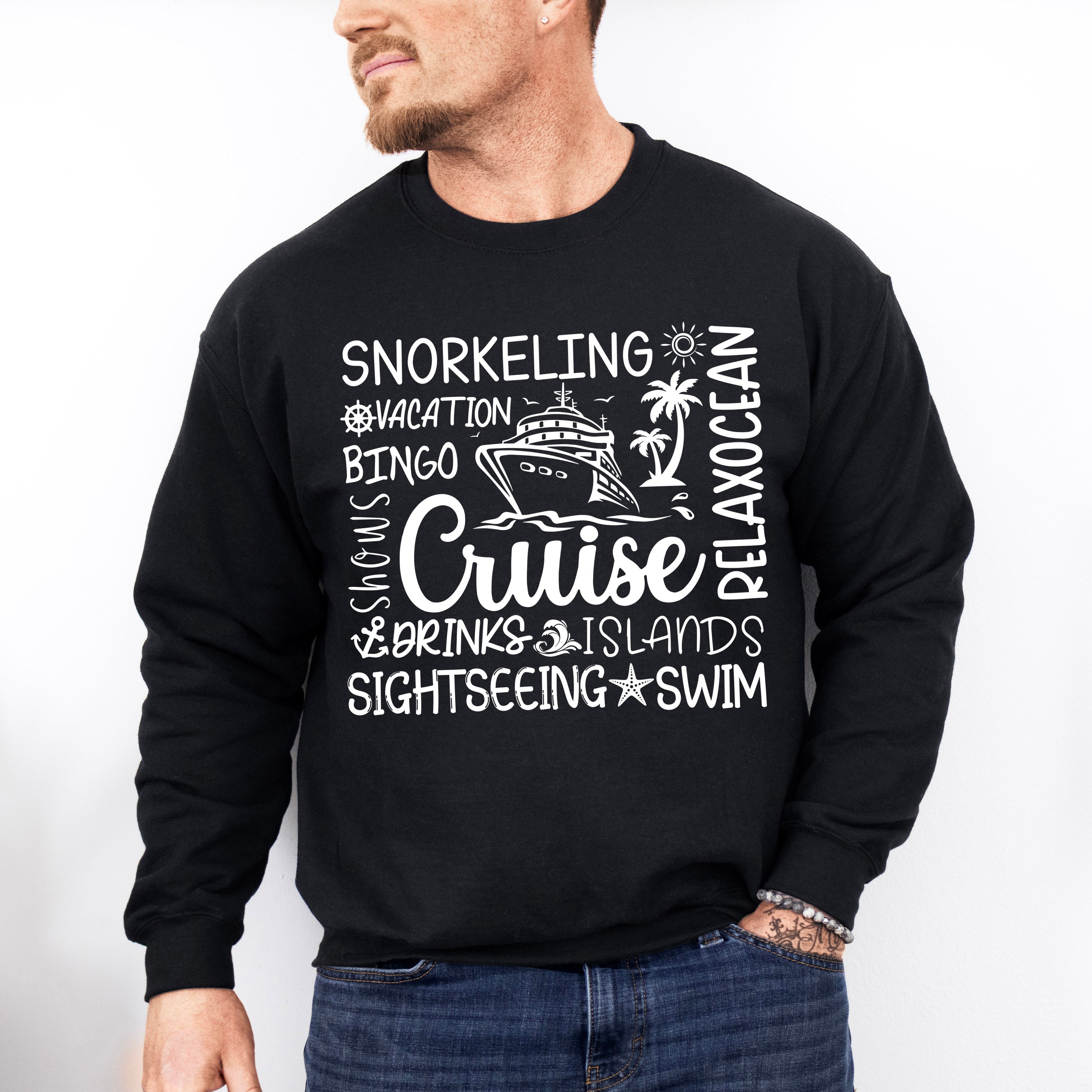 Cruise Vacation Black And White - Family Cruise Unisex Crewneck T-Shirt Sweatshirt Hoodie