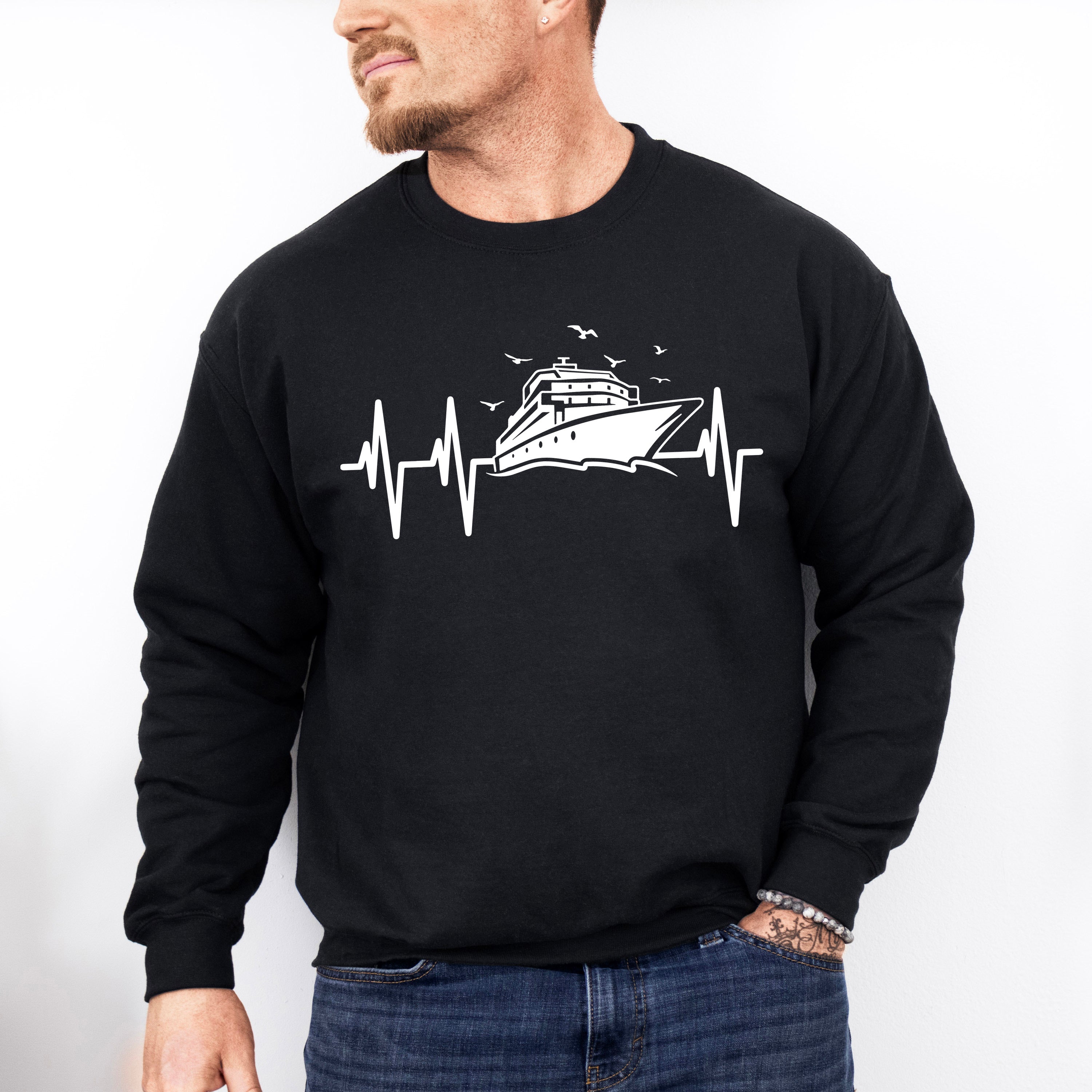 Cruise Ship Heartbeat Design - Family Cruise Unisex Crewneck T-Shirt Sweatshirt Hoodie