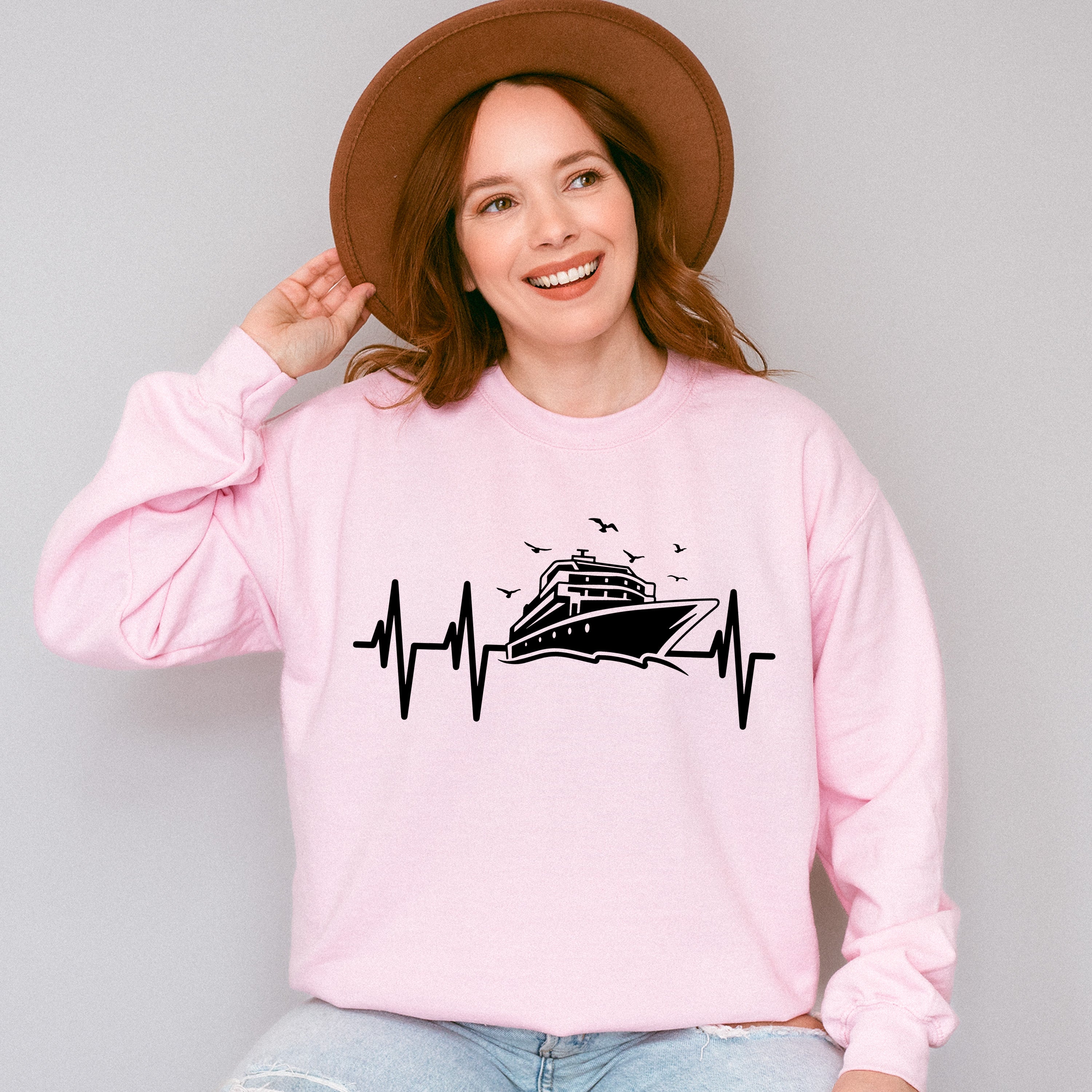 Cruise Ship Heartbeat Design - Family Cruise Unisex Crewneck T-Shirt Sweatshirt Hoodie