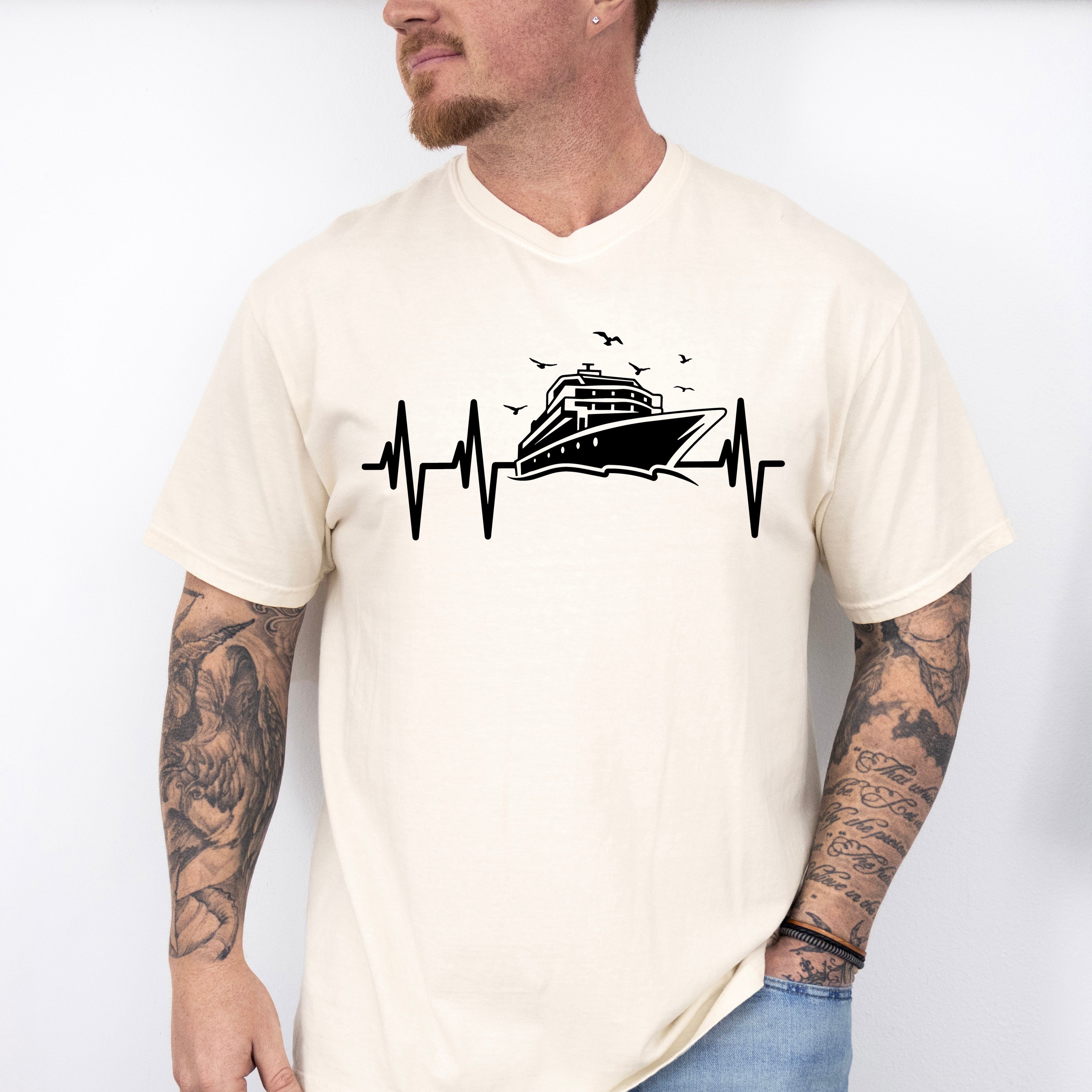 Cruise Ship Heartbeat Design - Family Cruise Unisex Crewneck T-Shirt Sweatshirt Hoodie