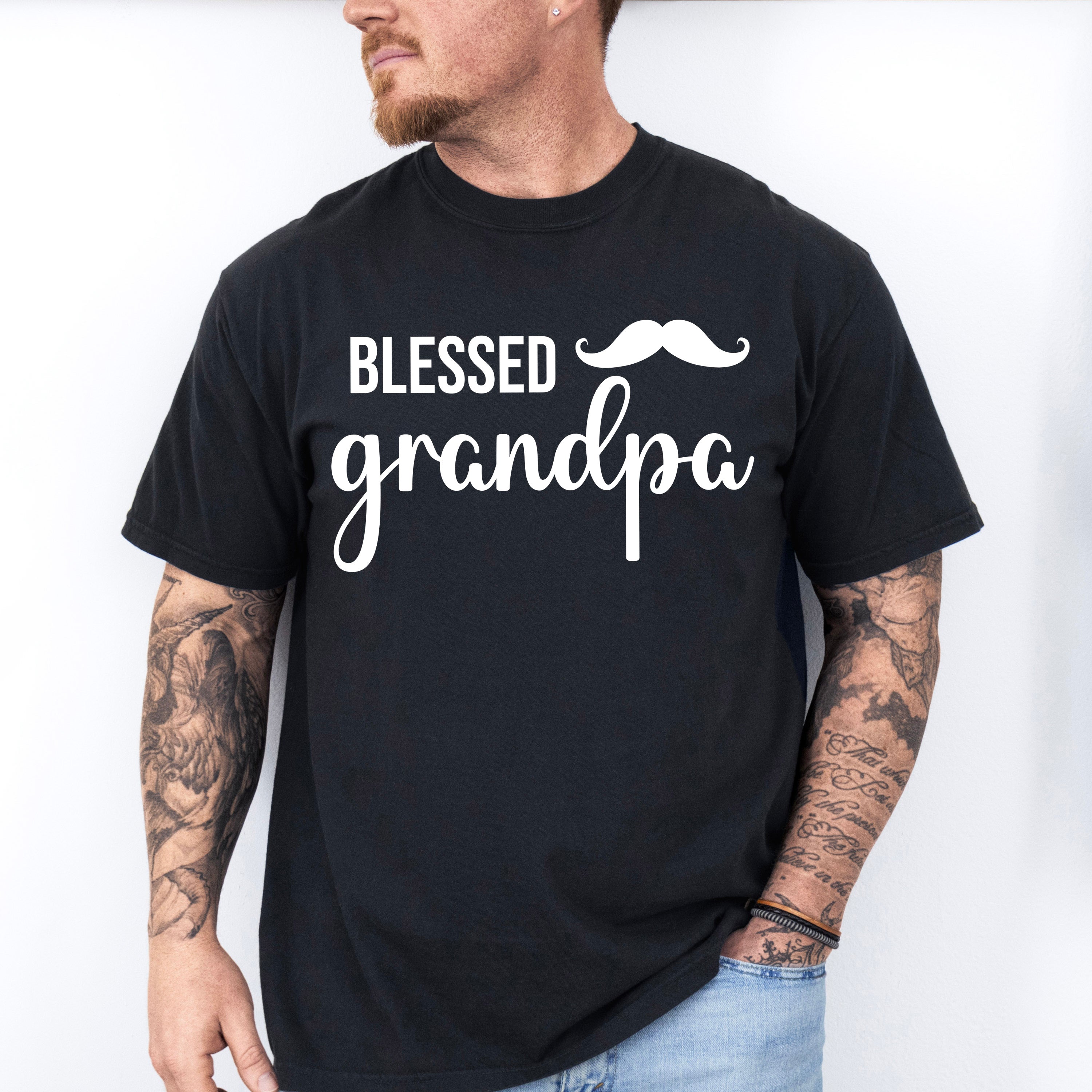 Blessed Grandpa Mustache Design - Grandpa Unisex Crewneck T-Shirt Sweatshirt Hoodie