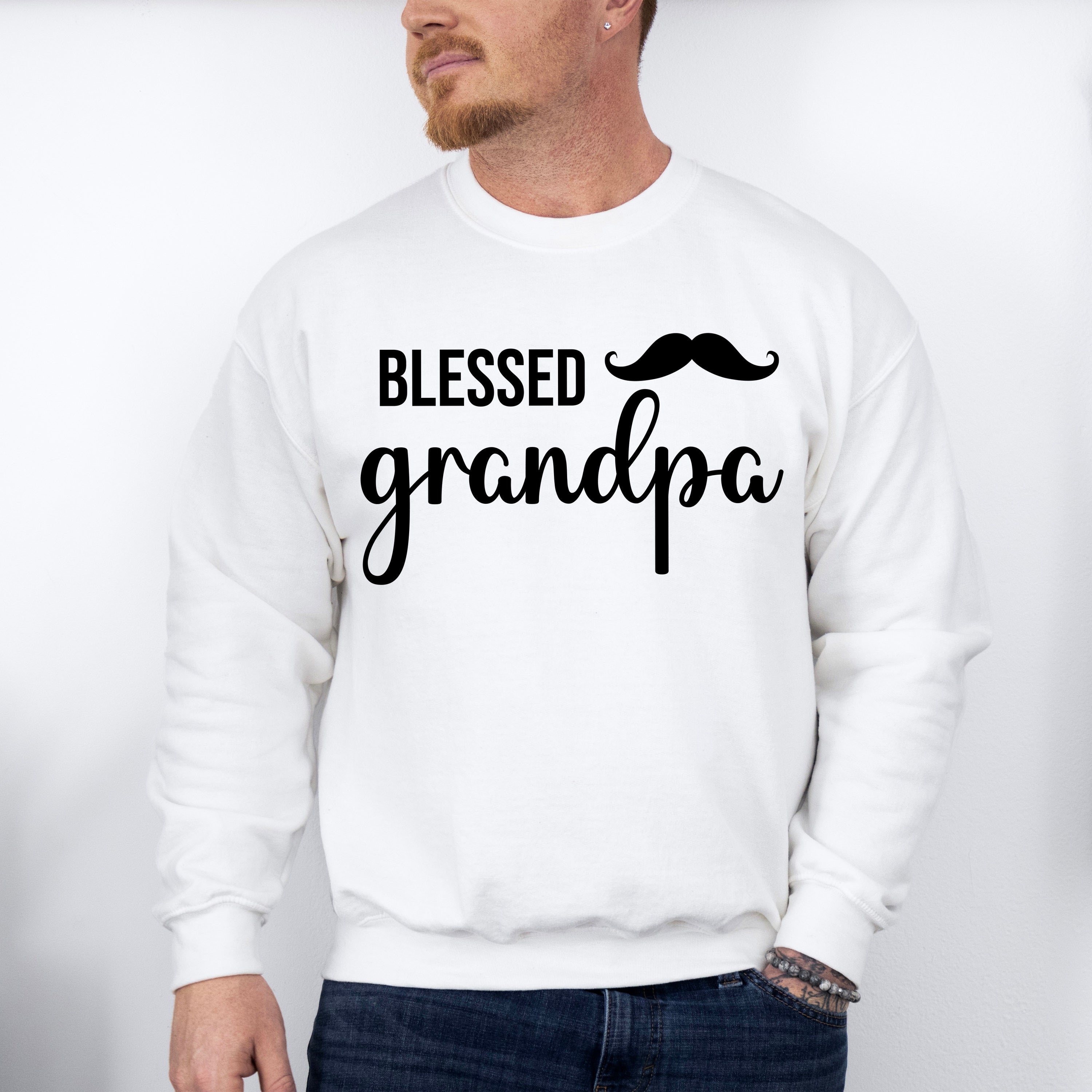 Blessed Grandpa Mustache Design - Grandpa Unisex Crewneck T-Shirt Sweatshirt Hoodie