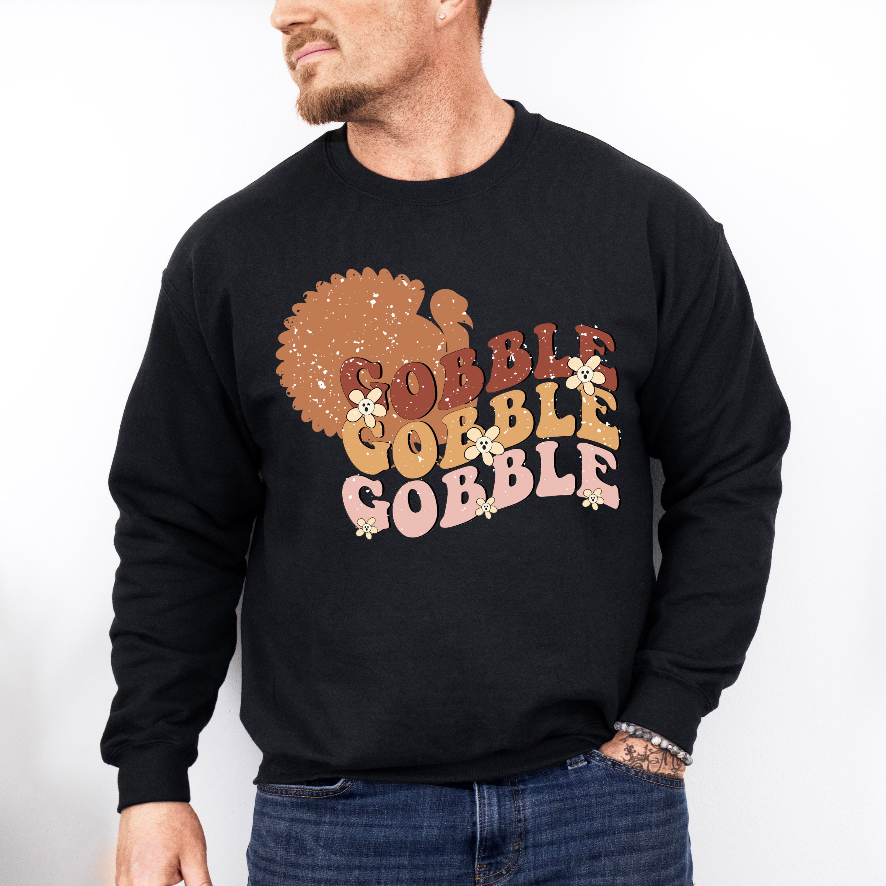 Gobble Turkey Silhouette - Thanksgiving Theme Unisex Crewneck T-Shirt Sweatshirt Hoodie
