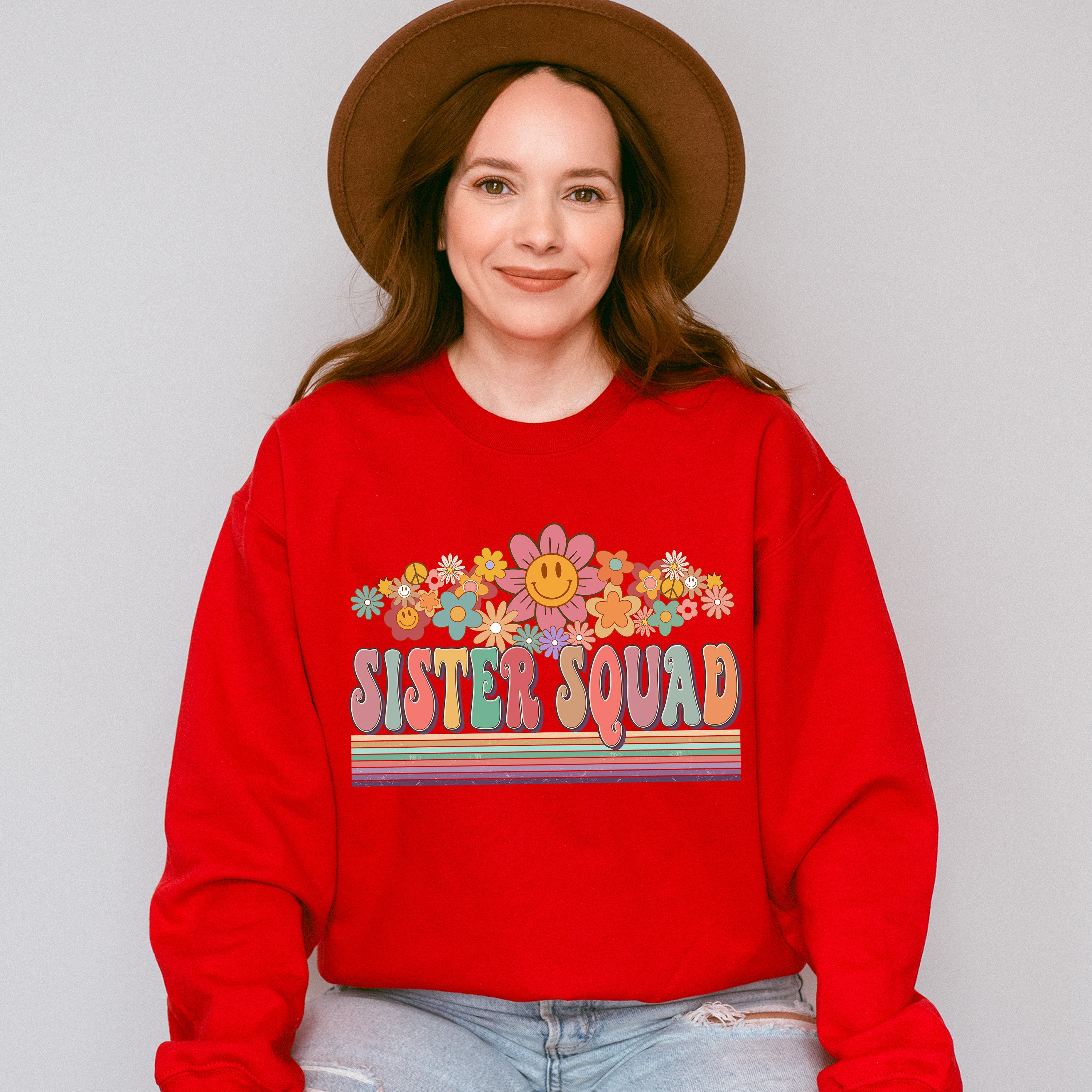 Sister Squad Flower Design - Sister Unisex Crewneck T-Shirt Sweatshirt Hoodie