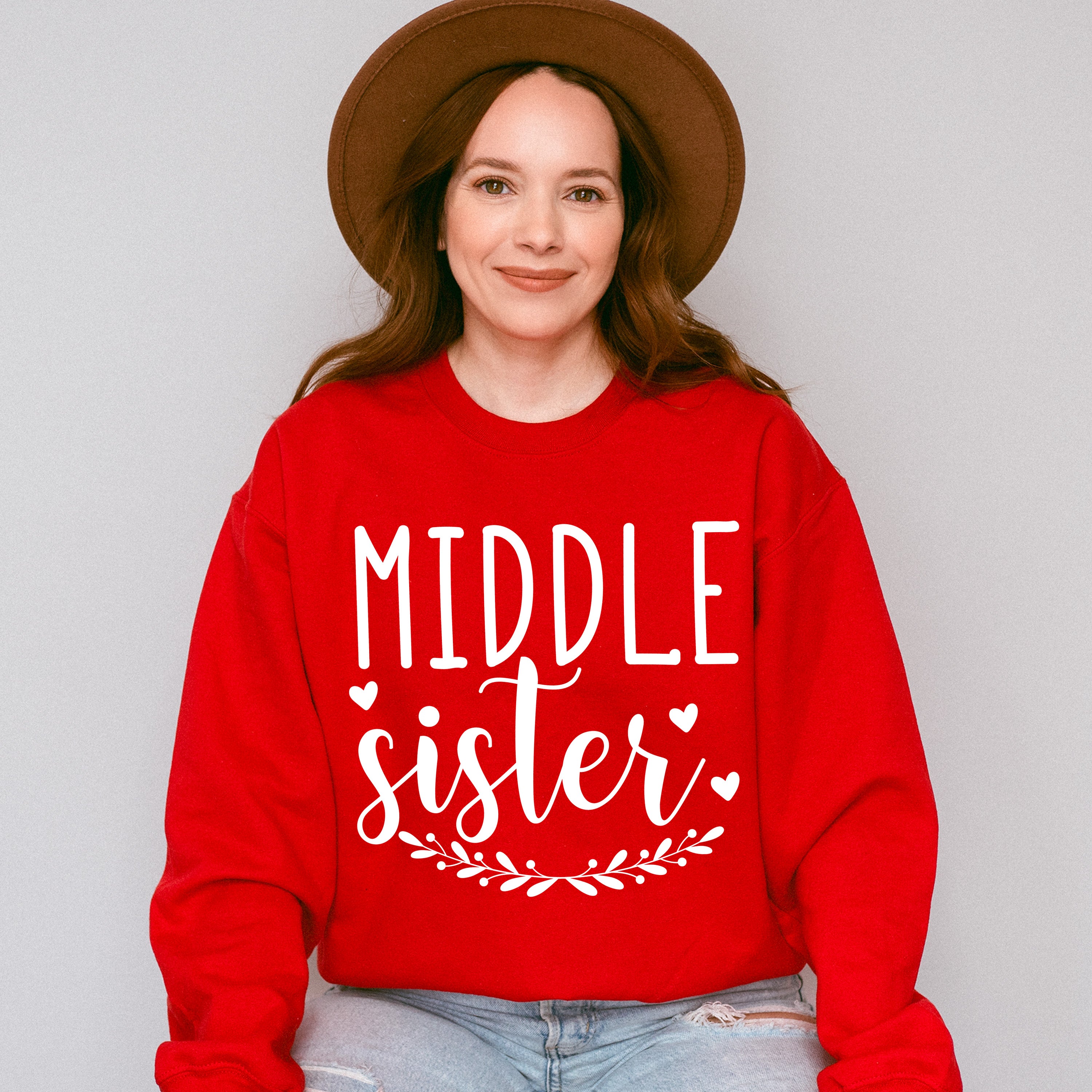 Middle Sister Heart Design - Sister Unisex Crewneck T-Shirt Sweatshirt Hoodie