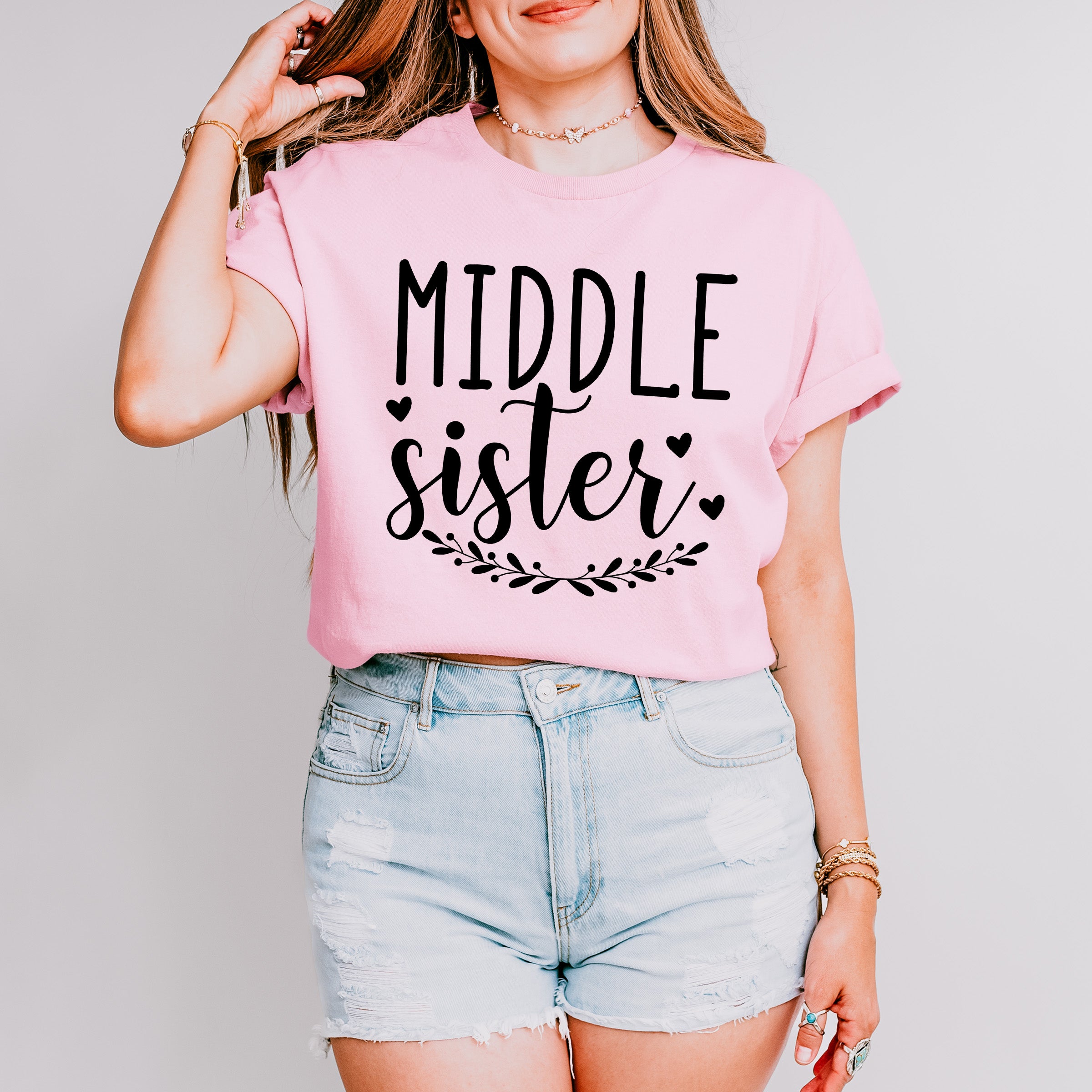 Middle Sister Heart Design - Sister Unisex Crewneck T-Shirt Sweatshirt Hoodie