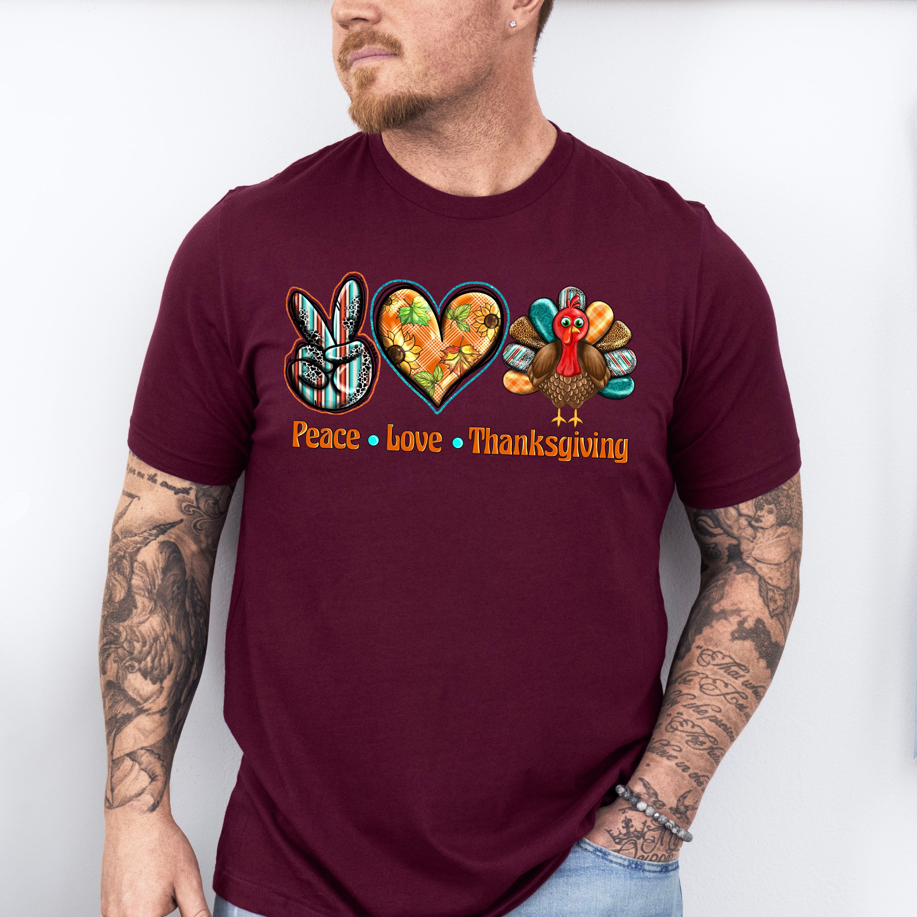 Peace Love Thanksgiving Design - Thanksgiving Theme Unisex Crewneck T-Shirt Sweatshirt Hoodie