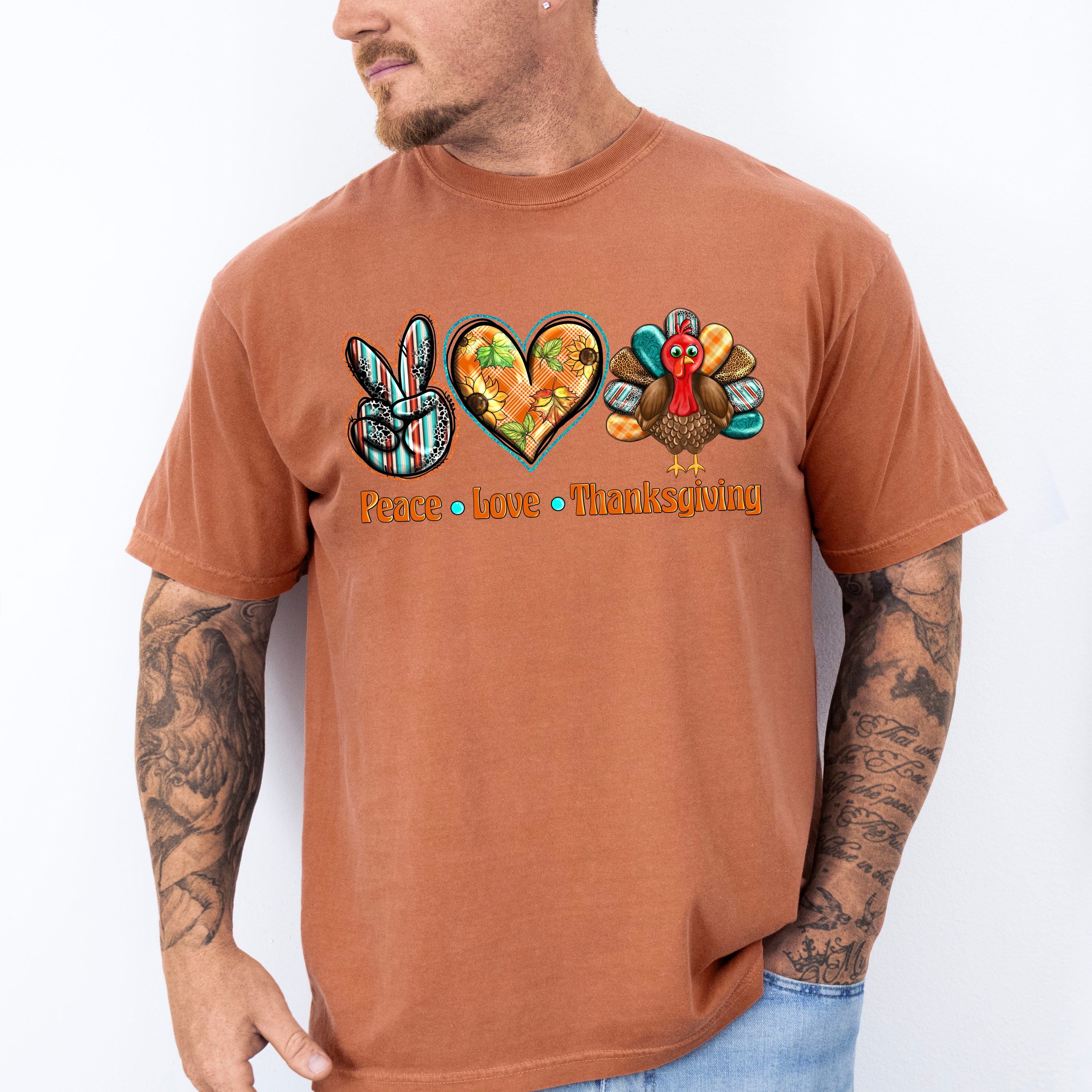 Peace Love Thanksgiving Design - Thanksgiving Theme Unisex Crewneck T-Shirt Sweatshirt Hoodie