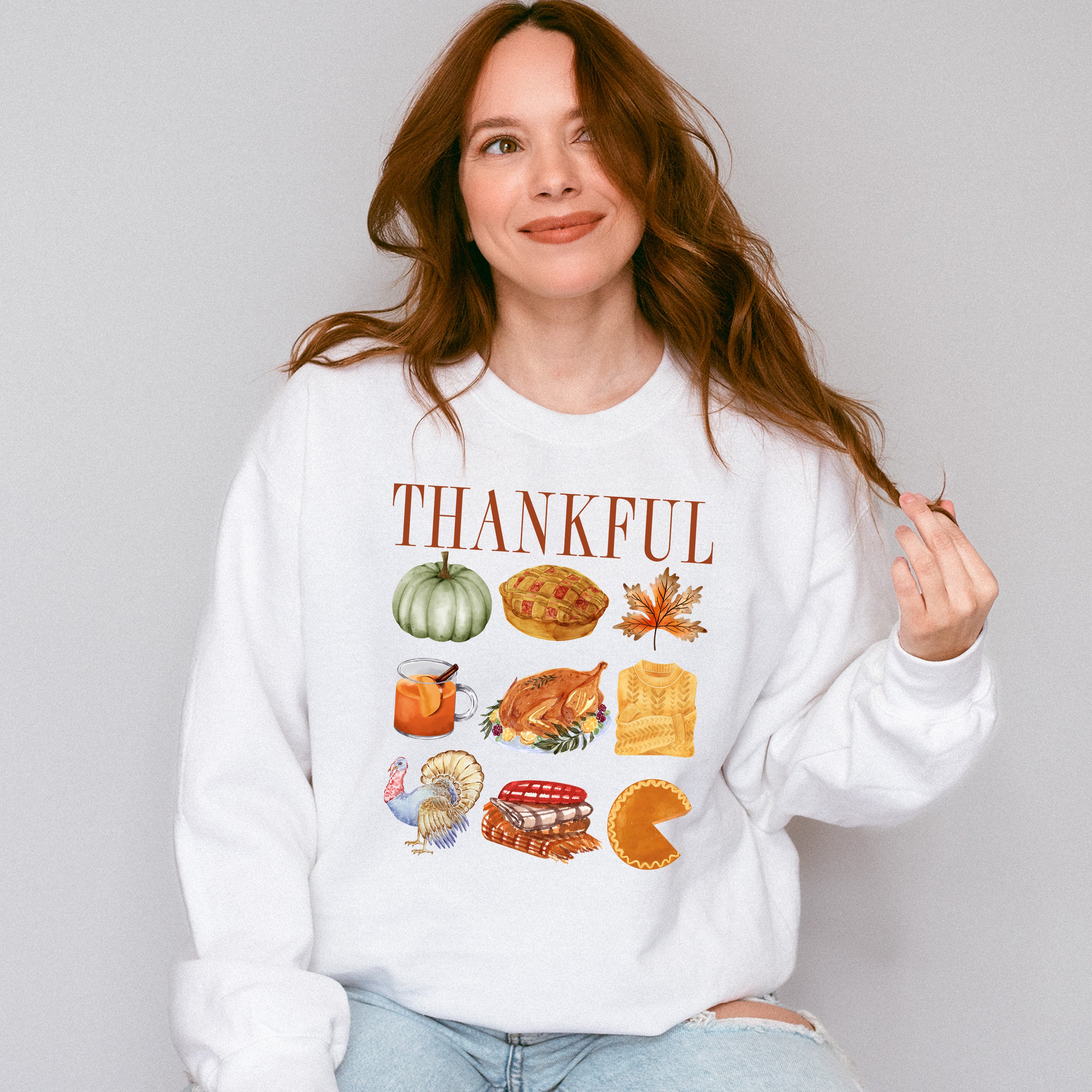 Thankful Thanksgiving Doodles Design - Thanksgiving Theme Unisex Crewneck T-Shirt Sweatshirt Hoodie