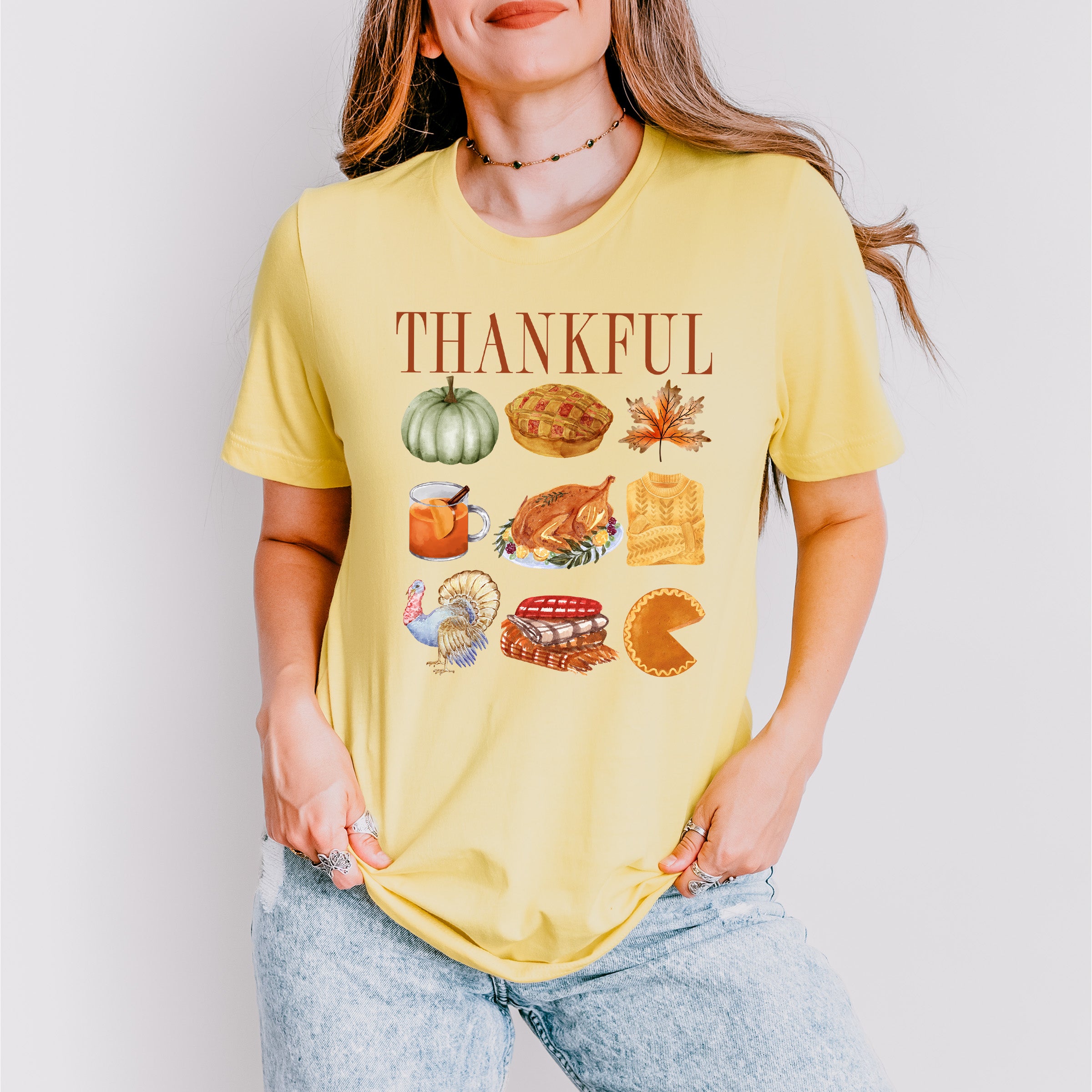 Thankful Thanksgiving Doodles Design - Thanksgiving Theme Unisex Crewneck T-Shirt Sweatshirt Hoodie