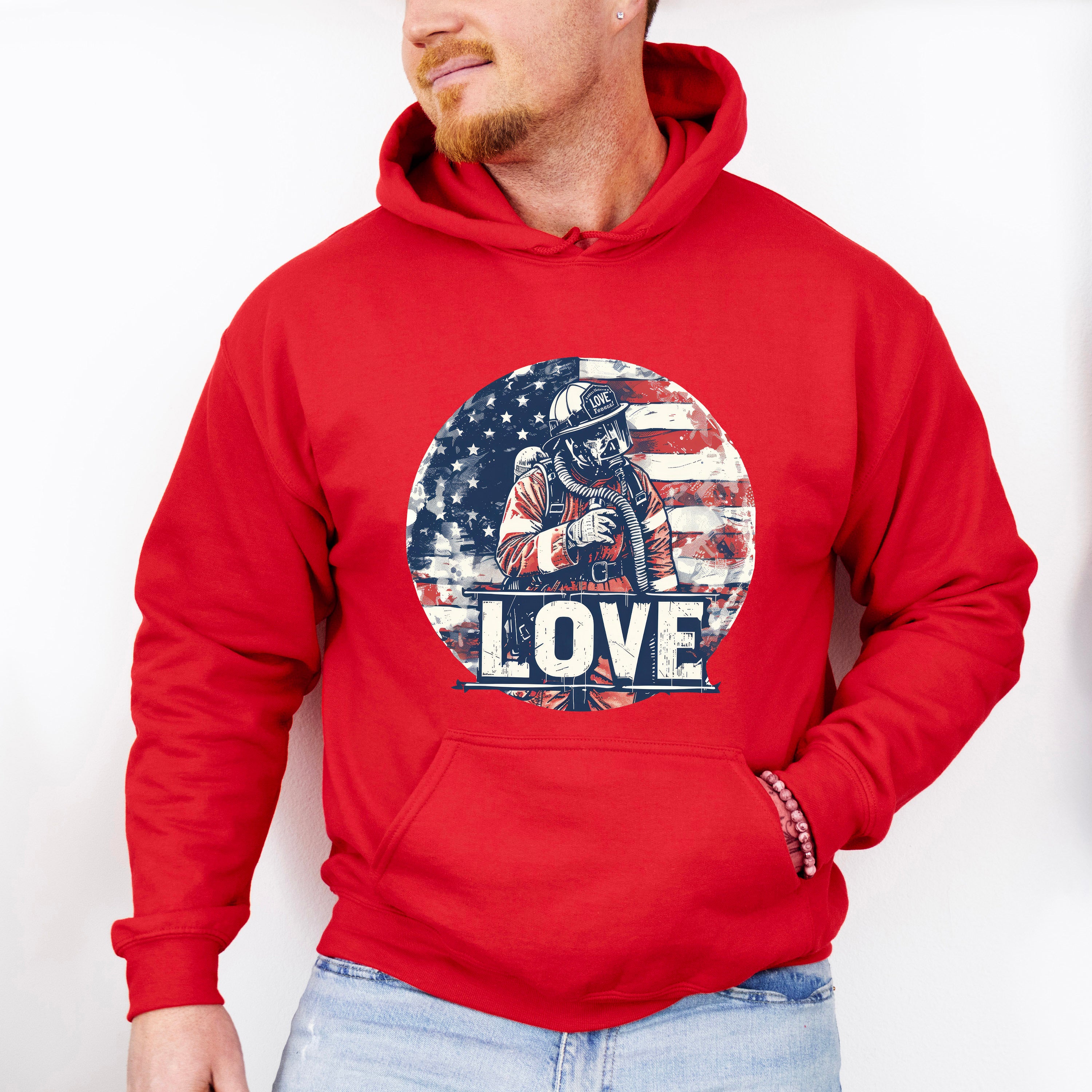 US Flag Love Design - Firefighter Unisex Crewneck T-Shirt Sweatshirt Hoodie