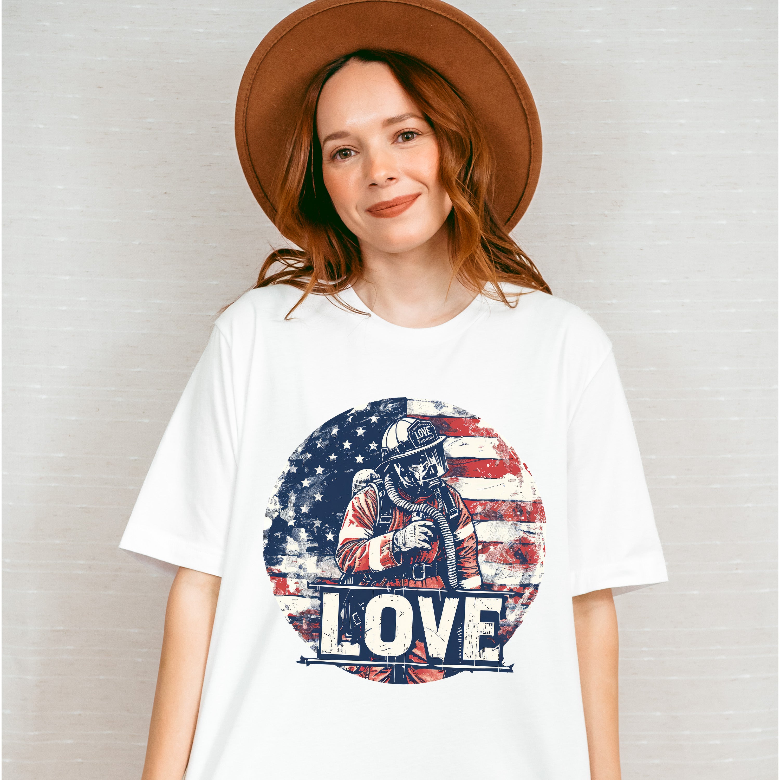 US Flag Love Design - Firefighter Unisex Crewneck T-Shirt Sweatshirt Hoodie