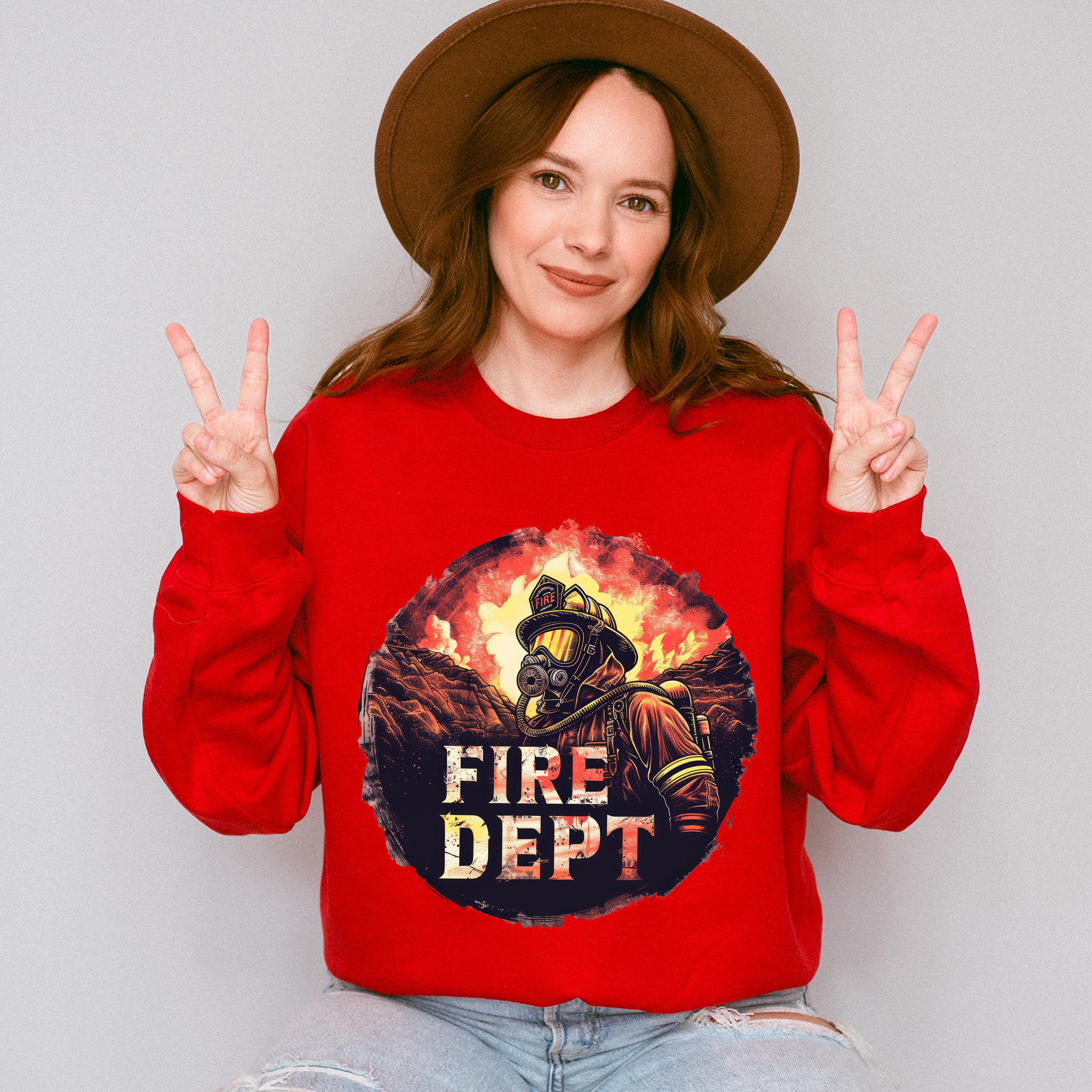Fire Dept Circle Design - Firefighter Unisex Crewneck T-Shirt Sweatshirt Hoodie