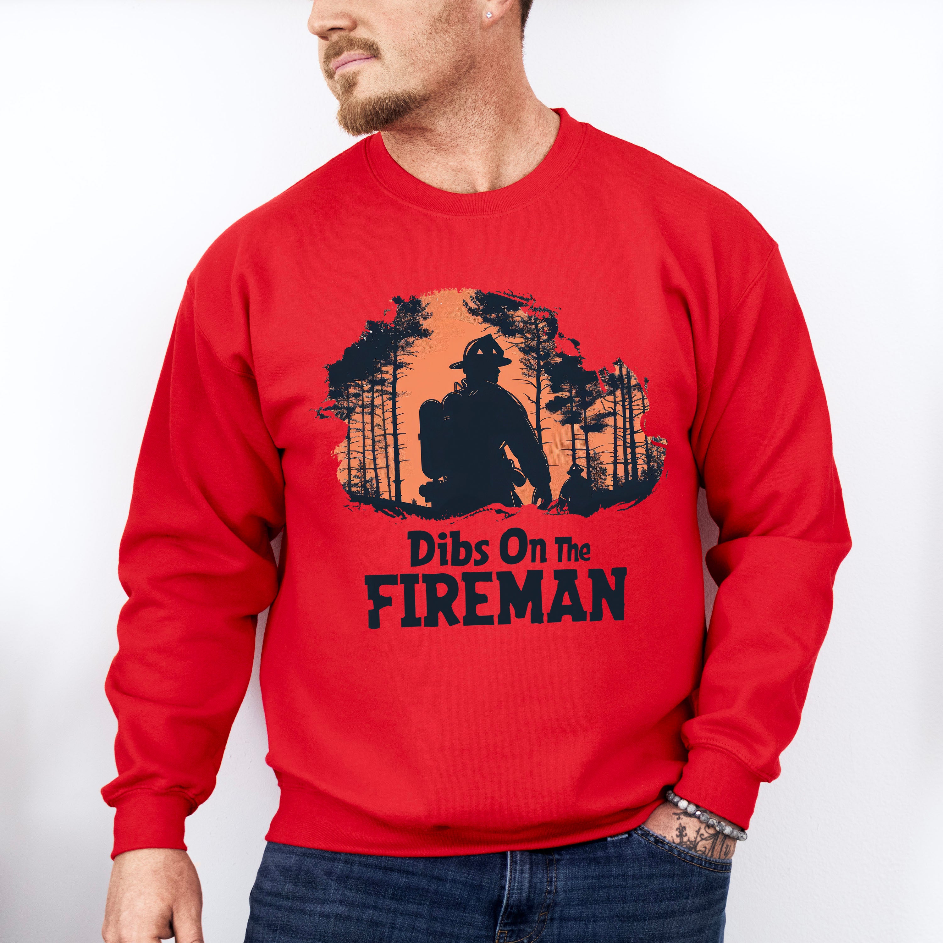Dibs On The Fireman Silhouette Design - Firefighter Unisex Crewneck T-Shirt Sweatshirt Hoodie