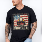 Fire Life US Flag Design - Firefighter Unisex Crewneck T-Shirt Sweatshirt Hoodie