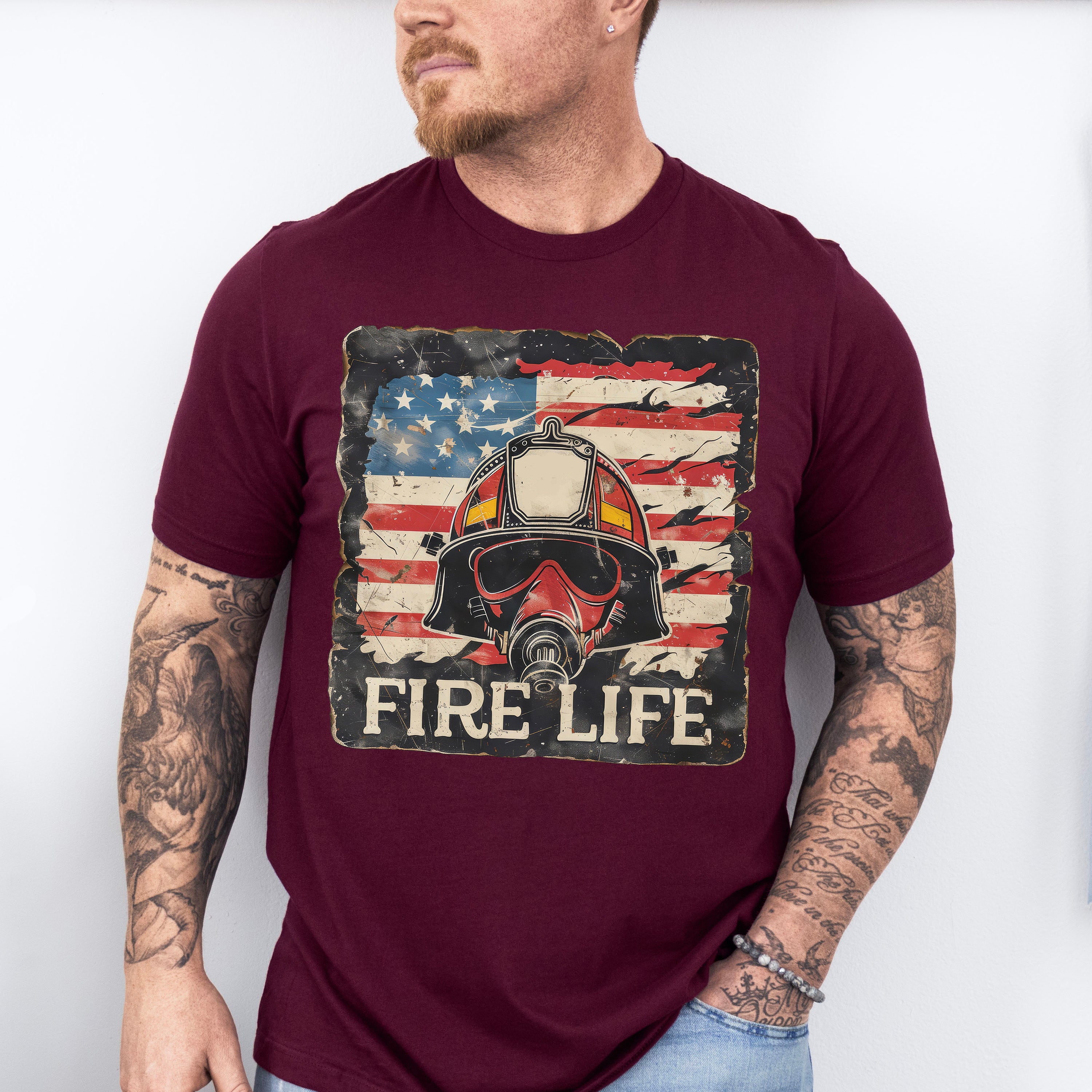 Fire Life US Flag Design - Firefighter Unisex Crewneck T-Shirt Sweatshirt Hoodie