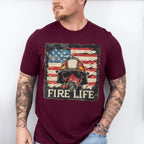 Fire Life US Flag Design - Firefighter Unisex Crewneck T-Shirt Sweatshirt Hoodie