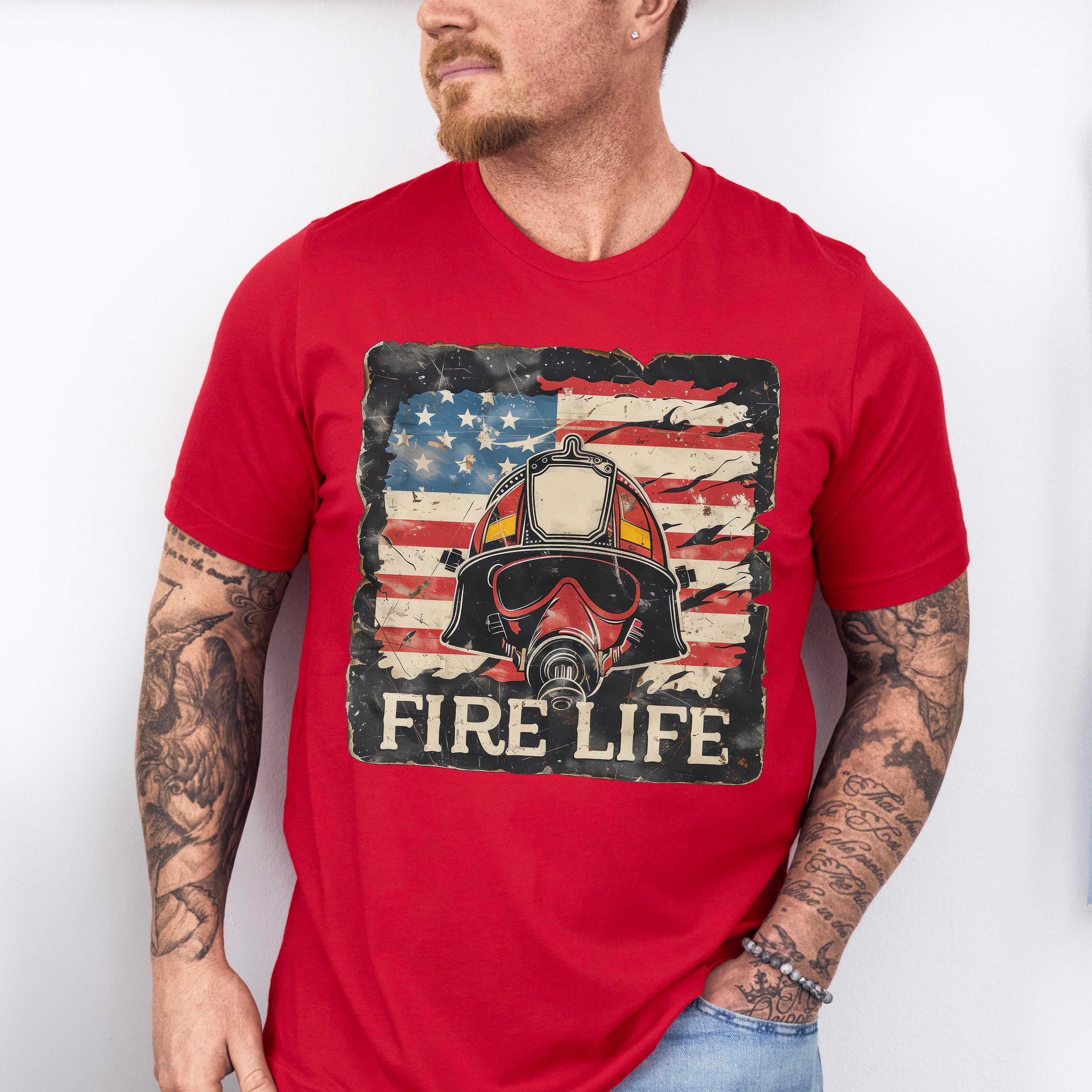 Fire Life US Flag Design - Firefighter Unisex Crewneck T-Shirt Sweatshirt Hoodie