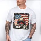 Fire Life US Flag Design - Firefighter Unisex Crewneck T-Shirt Sweatshirt Hoodie