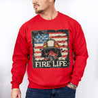 Fire Life US Flag Design - Firefighter Unisex Crewneck T-Shirt Sweatshirt Hoodie
