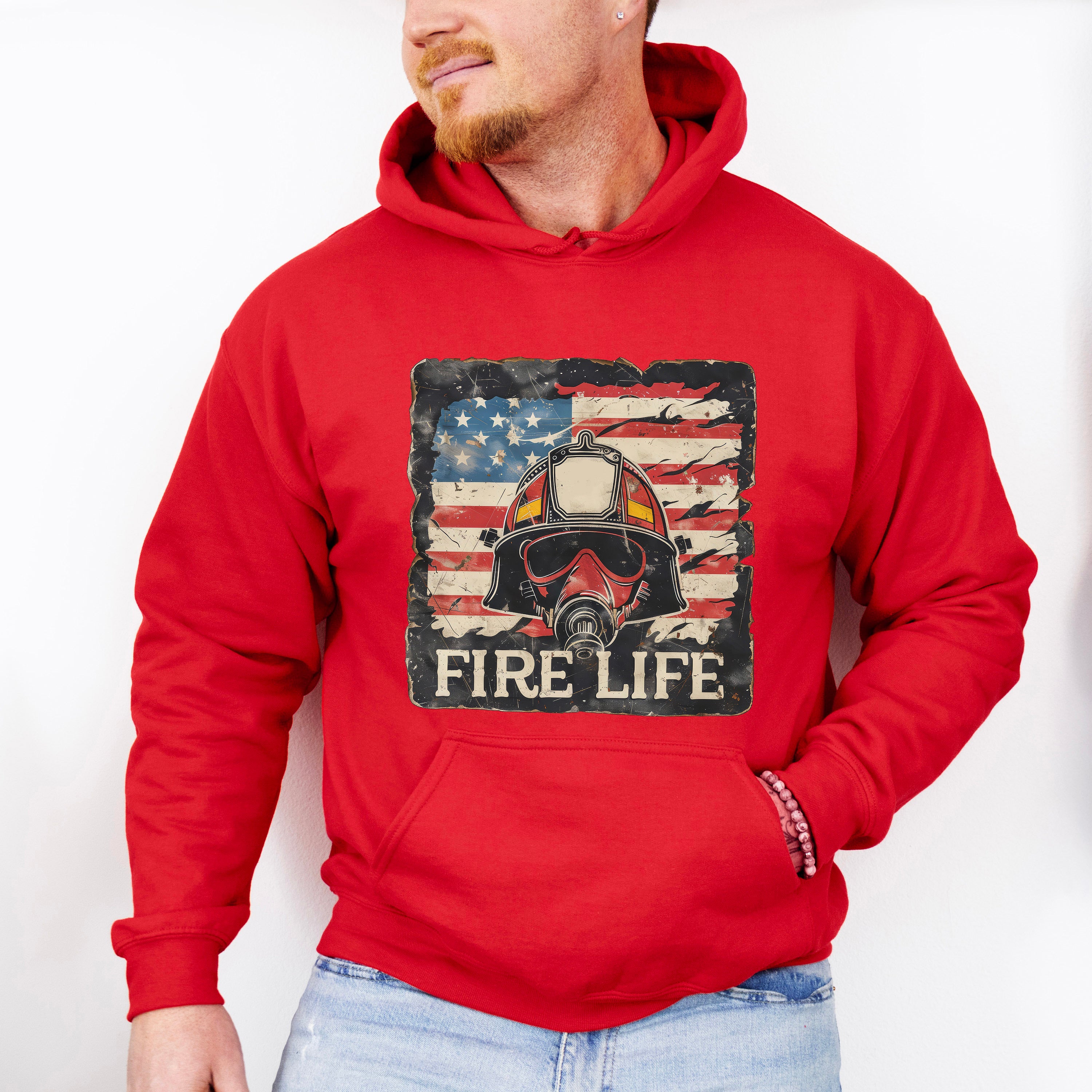 Fire Life US Flag Design - Firefighter Unisex Crewneck T-Shirt Sweatshirt Hoodie