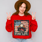 Fire Life US Flag Design - Firefighter Unisex Crewneck T-Shirt Sweatshirt Hoodie