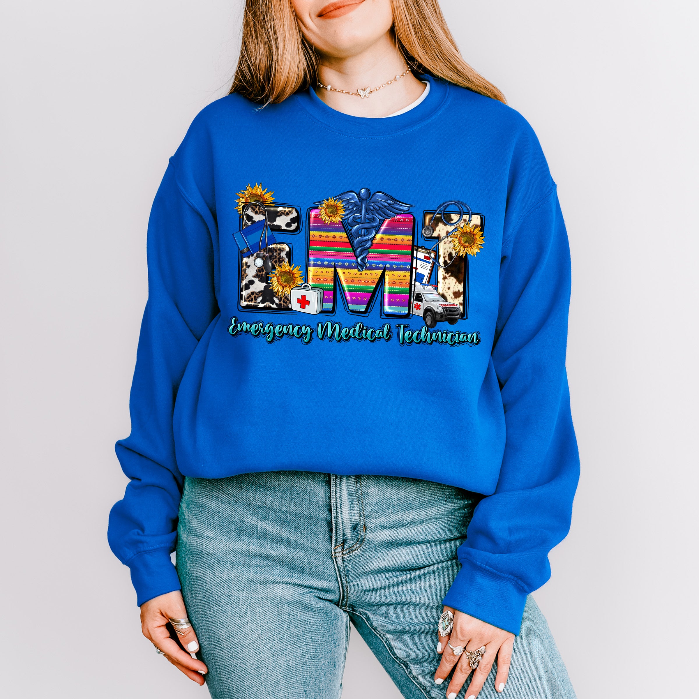 EMT Sunflower Design - EMT Unisex Crewneck T-Shirt Sweatshirt Hoodie