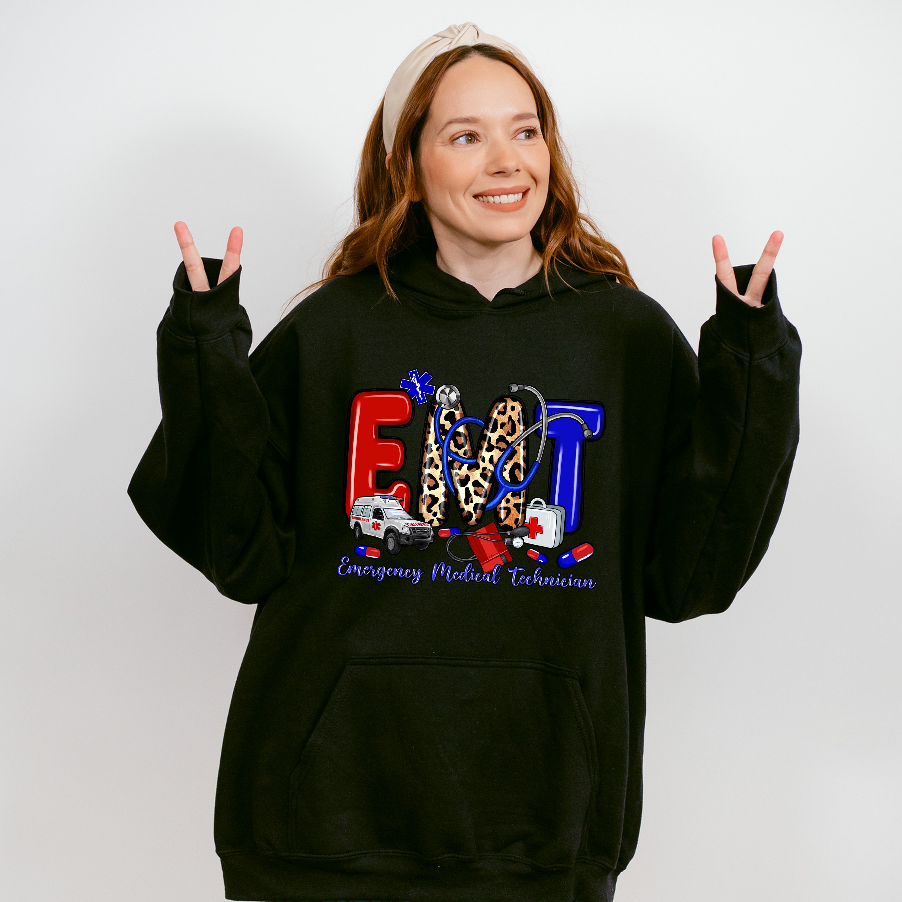 EMT Leopard Design - EMT Unisex Crewneck T-Shirt Sweatshirt Hoodie