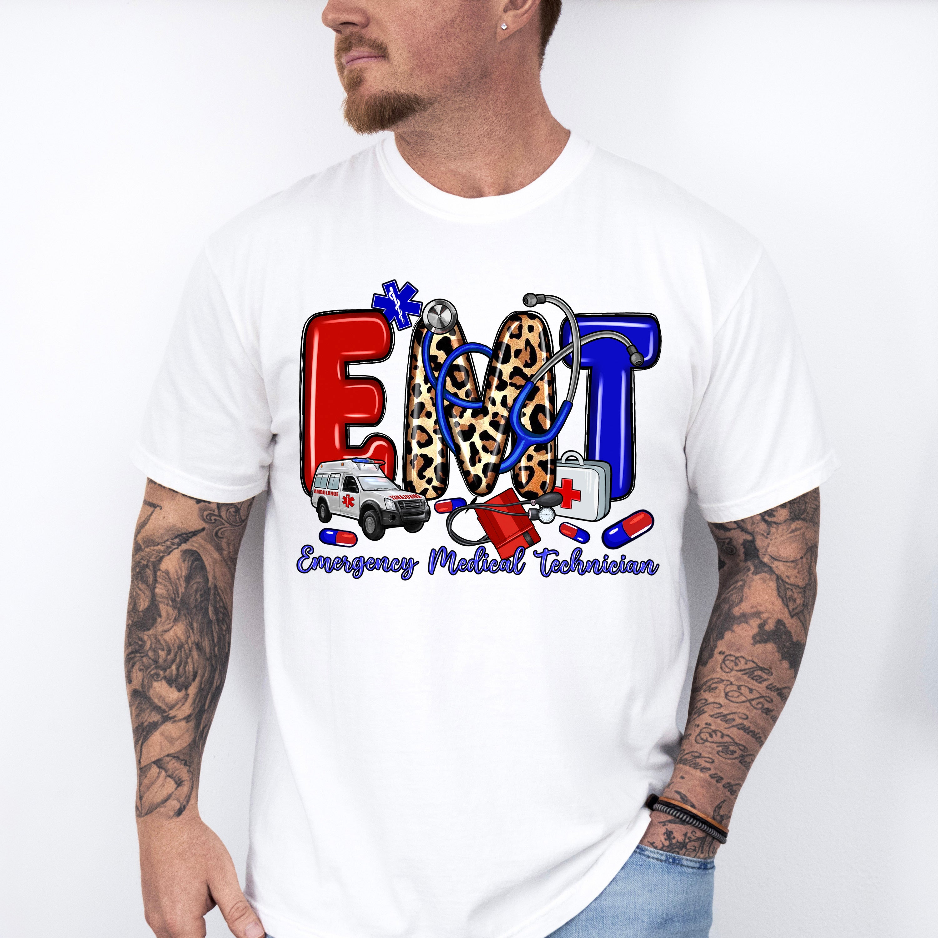 EMT Leopard Design - EMT Unisex Crewneck T-Shirt Sweatshirt Hoodie