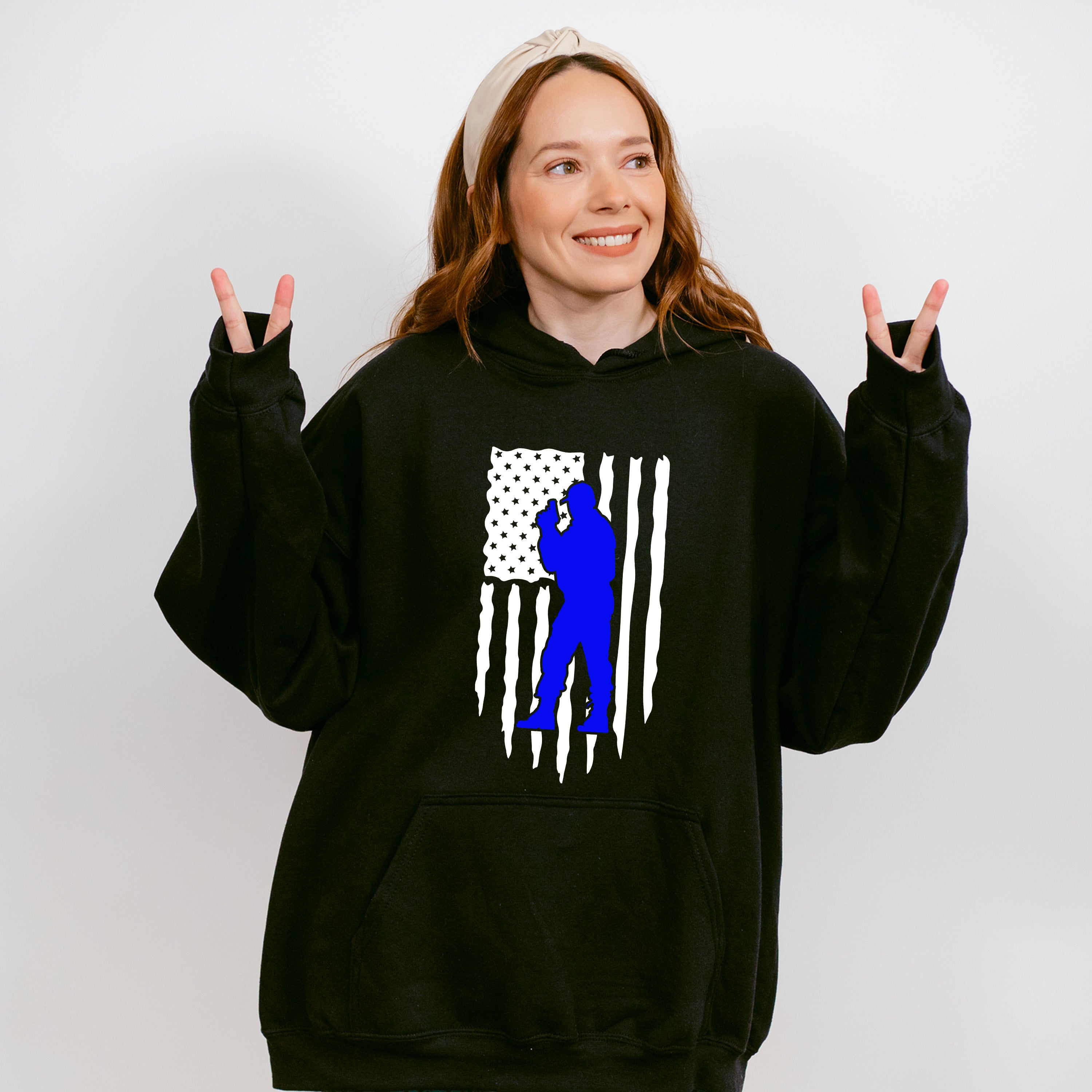 US Flag Police Silhouette - Police Unisex Crewneck T-Shirt Sweatshirt Hoodie