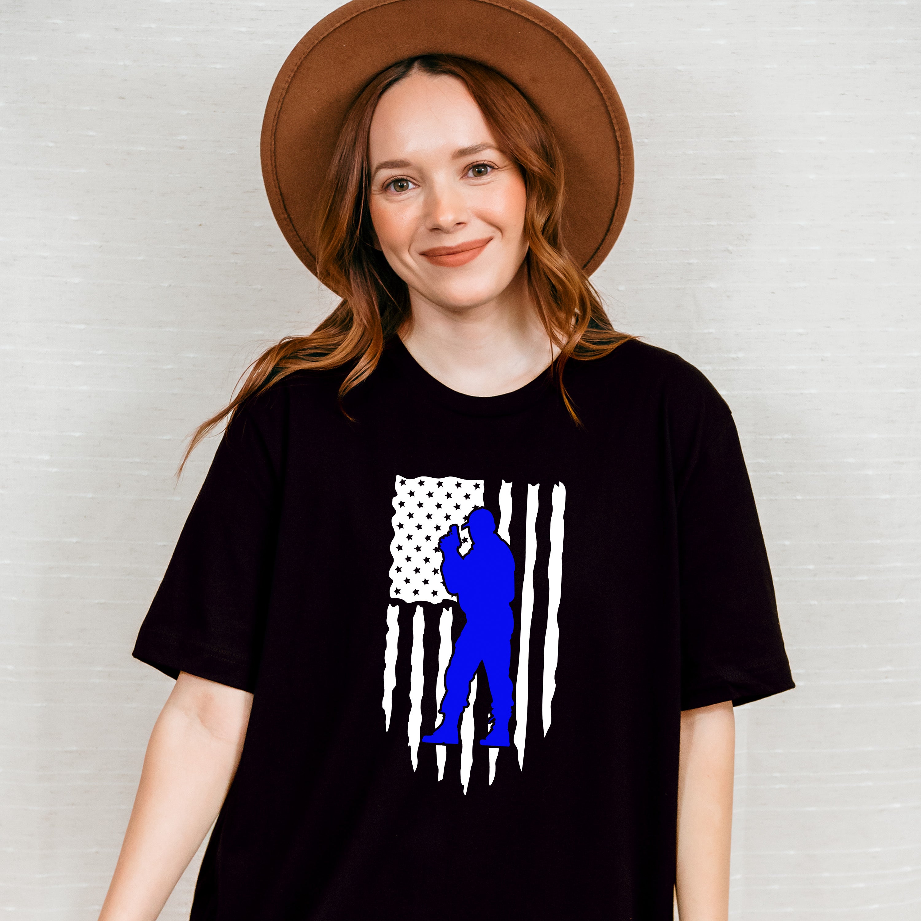 US Flag Police Silhouette - Police Unisex Crewneck T-Shirt Sweatshirt Hoodie