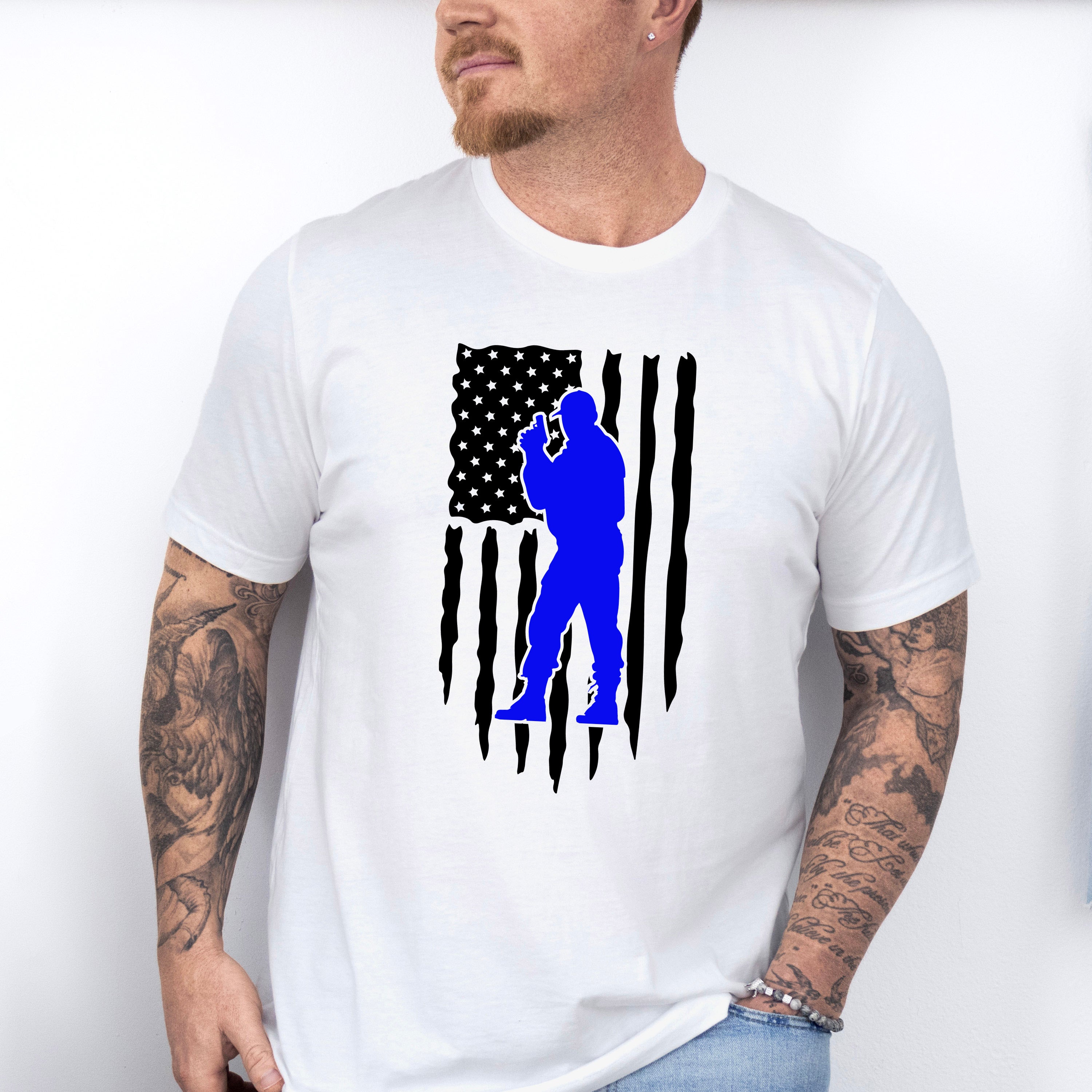 US Flag Police Silhouette - Police Unisex Crewneck T-Shirt Sweatshirt Hoodie