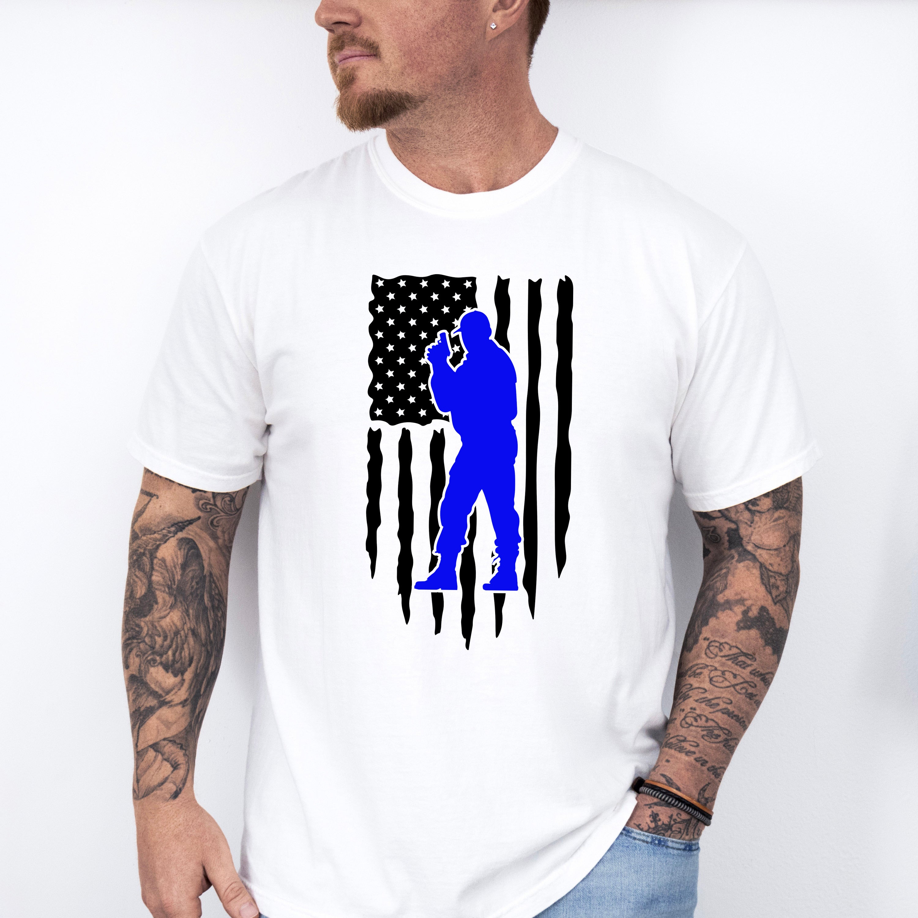 US Flag Police Silhouette - Police Unisex Crewneck T-Shirt Sweatshirt Hoodie