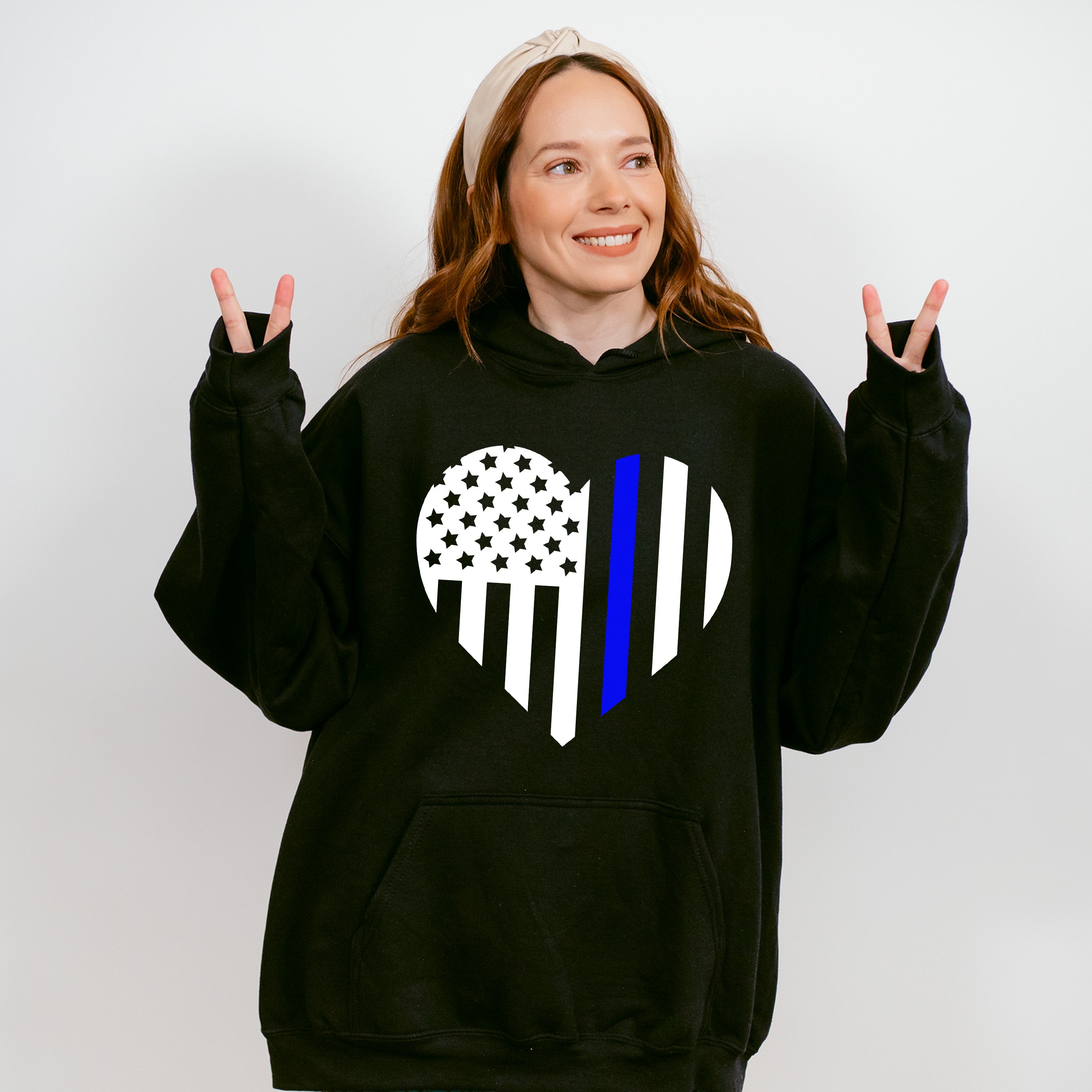 US Flag Heart Design - Police Unisex Crewneck T-Shirt Sweatshirt Hoodie