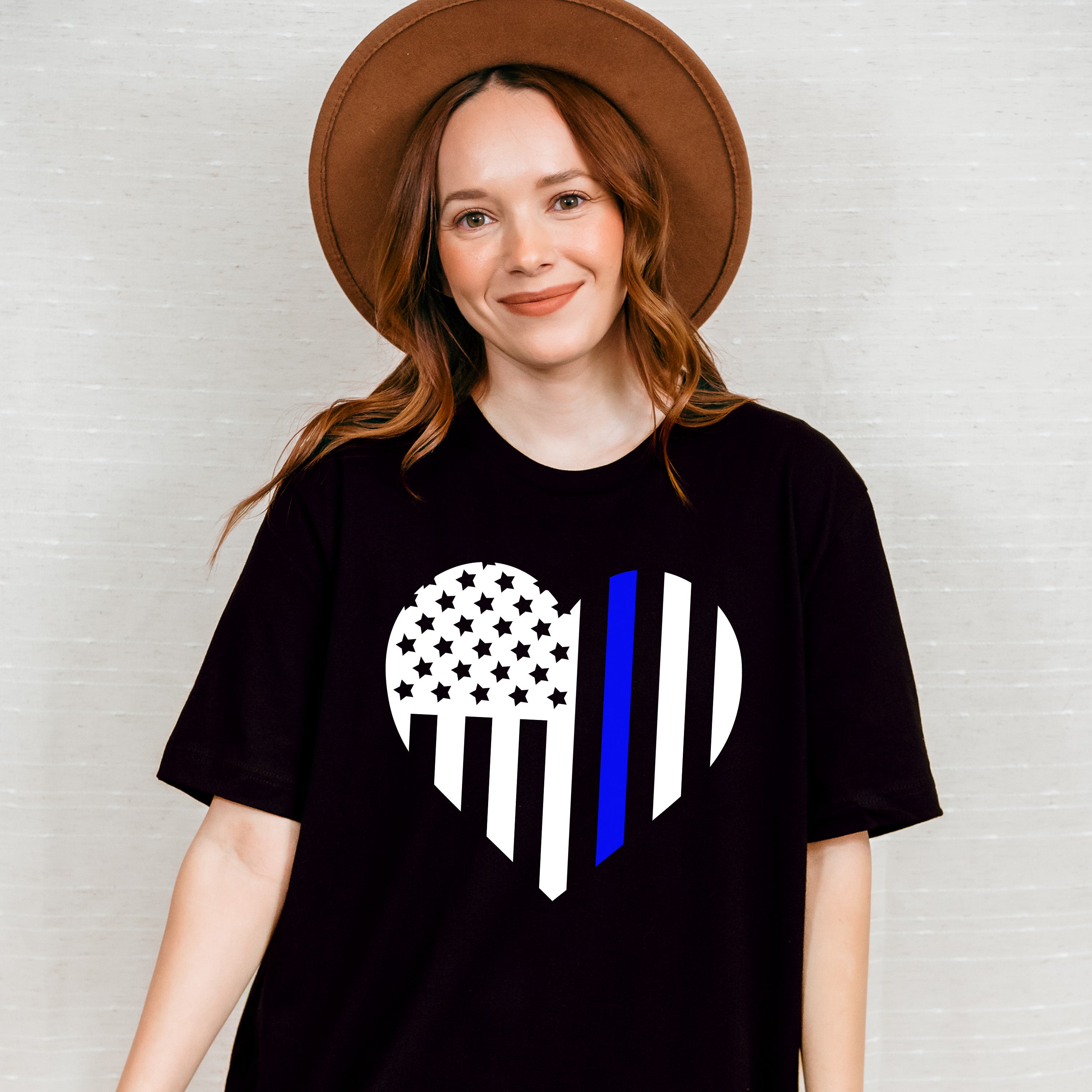 US Flag Heart Design - Police Unisex Crewneck T-Shirt Sweatshirt Hoodie