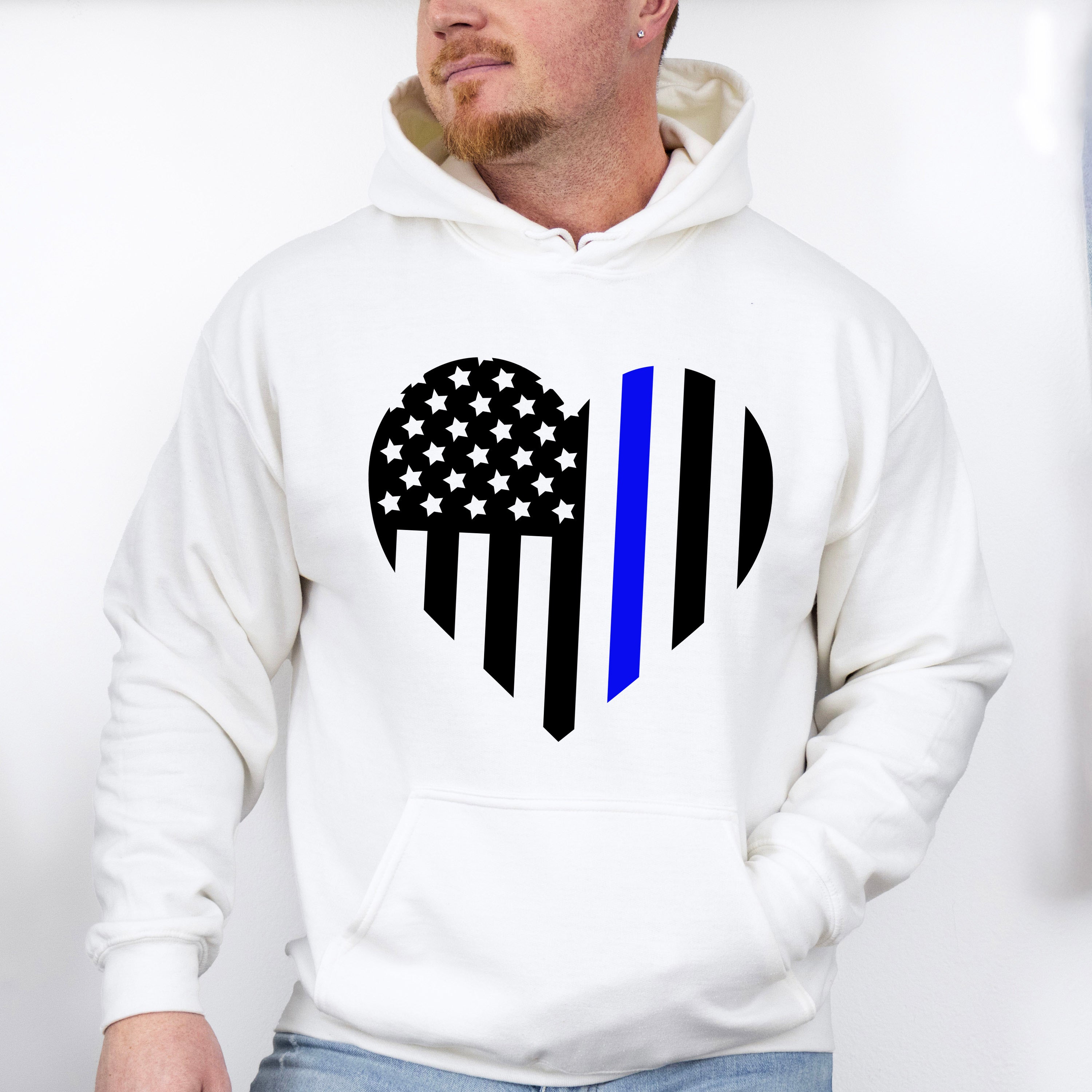 US Flag Heart Design - Police Unisex Crewneck T-Shirt Sweatshirt Hoodie