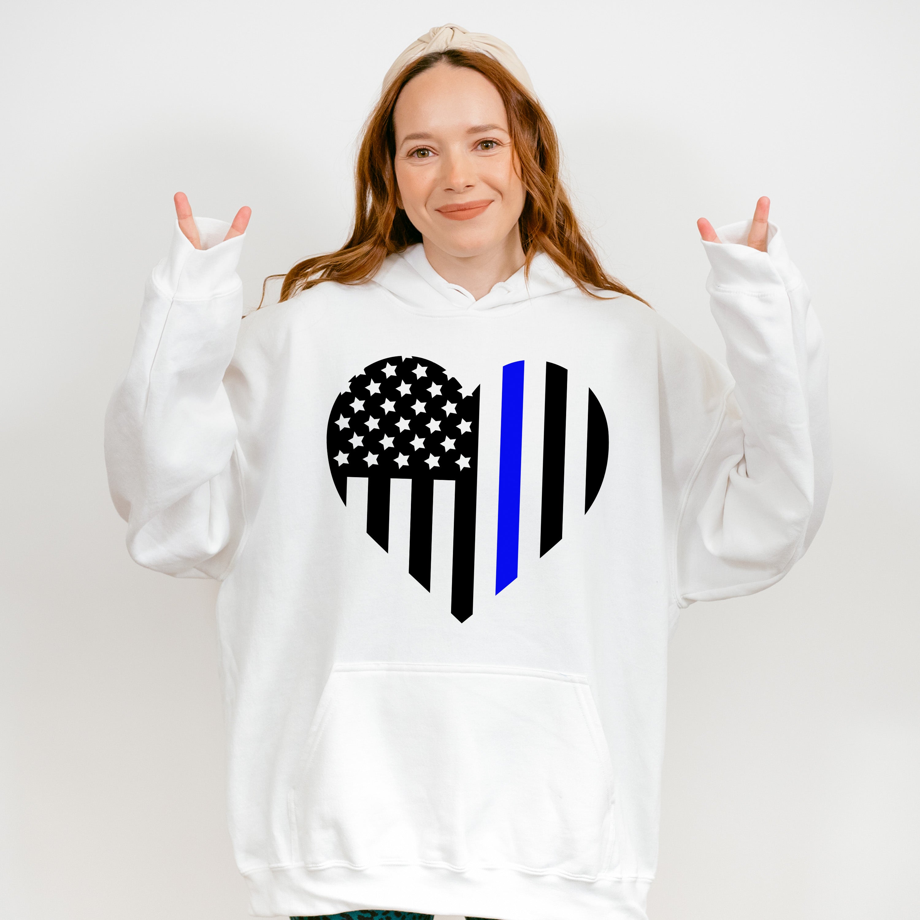 US Flag Heart Design - Police Unisex Crewneck T-Shirt Sweatshirt Hoodie