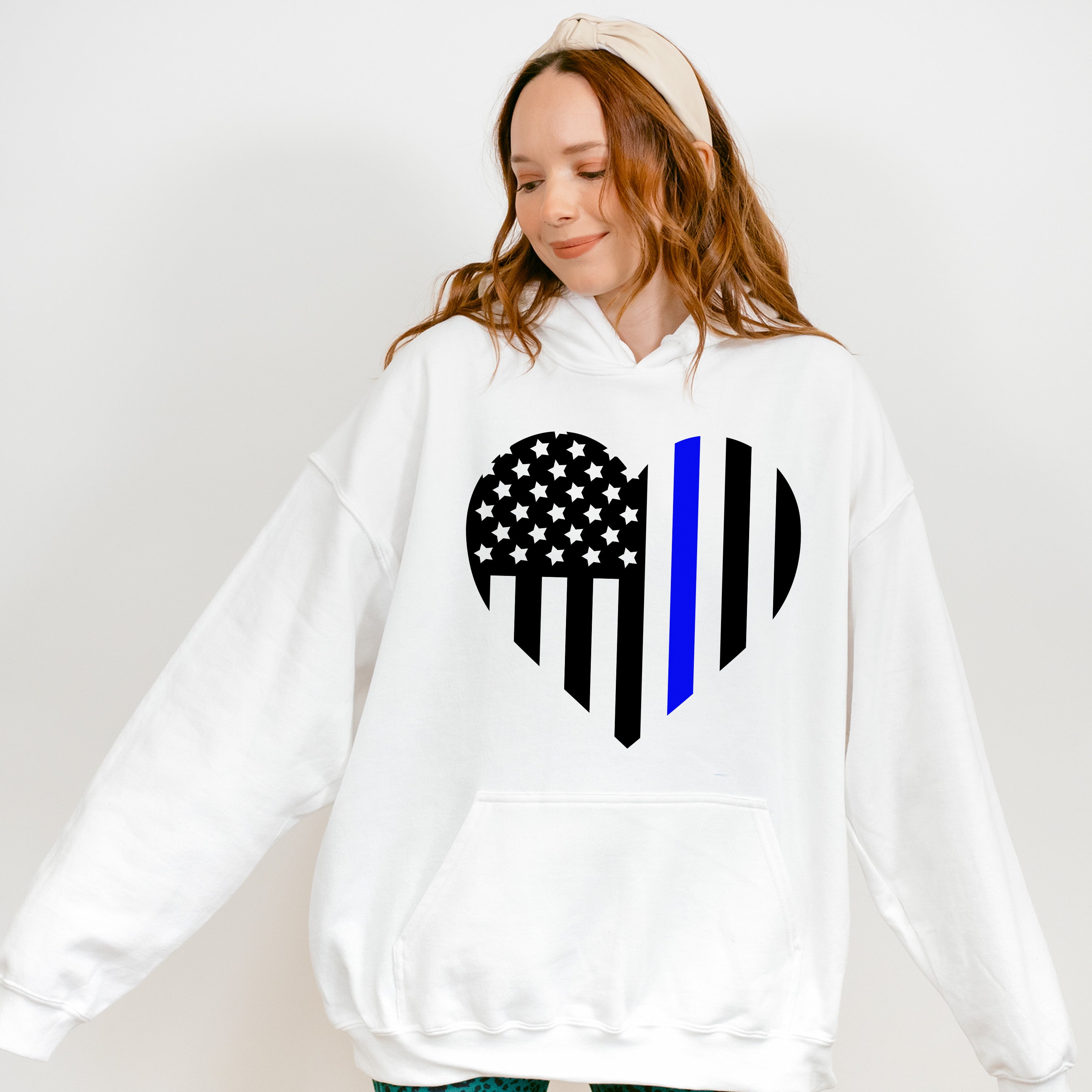 US Flag Heart Design - Police Unisex Crewneck T-Shirt Sweatshirt Hoodie