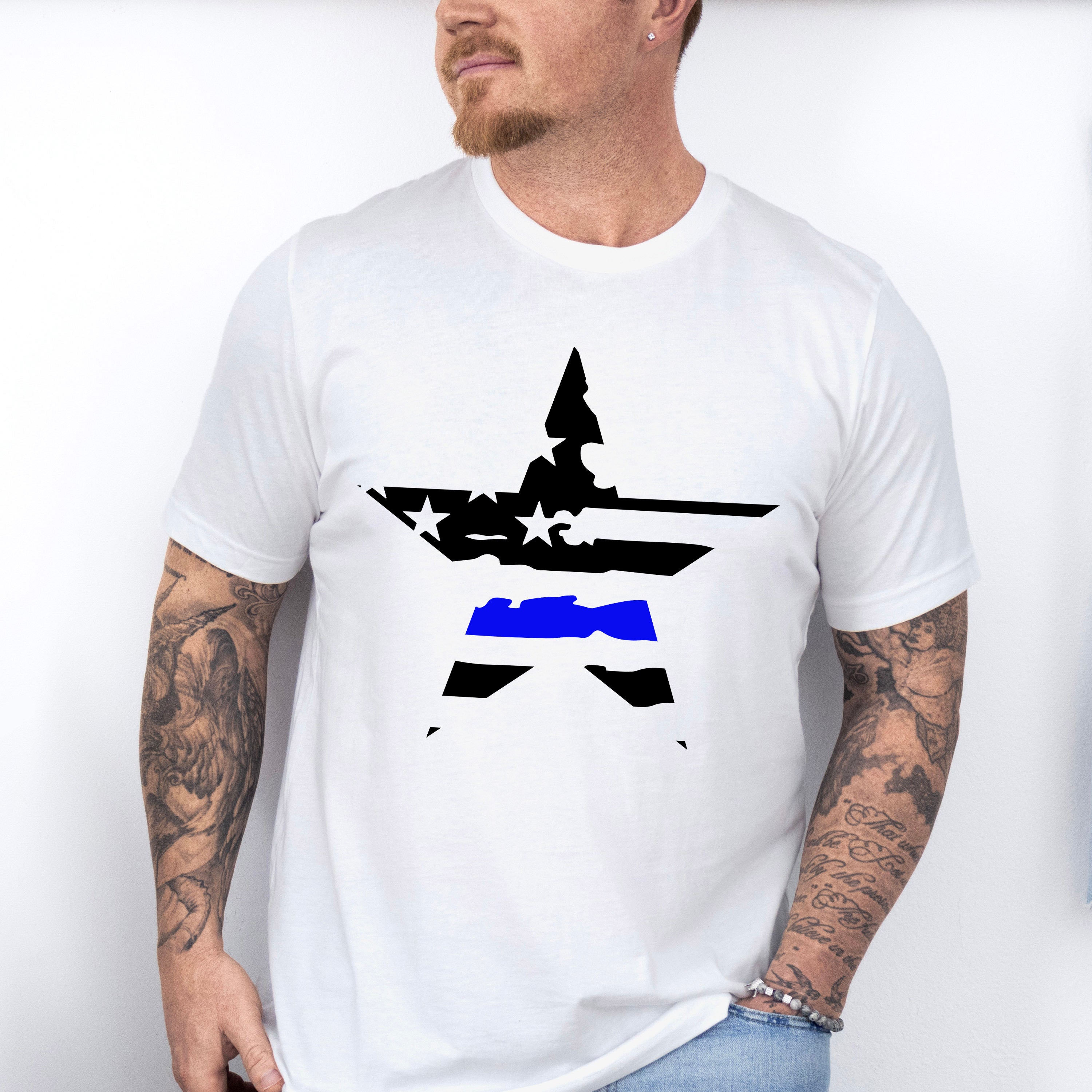US Flag Star Design - Police Unisex Crewneck T-Shirt Sweatshirt Hoodie