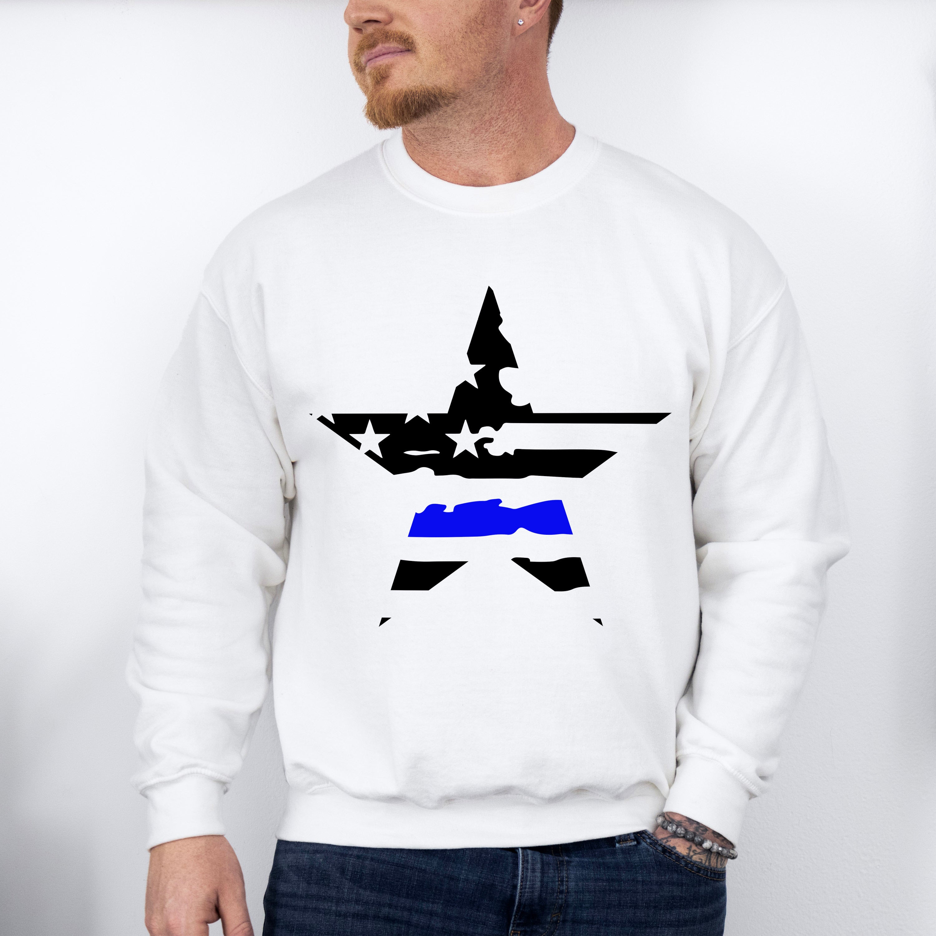 US Flag Star Design - Police Unisex Crewneck T-Shirt Sweatshirt Hoodie