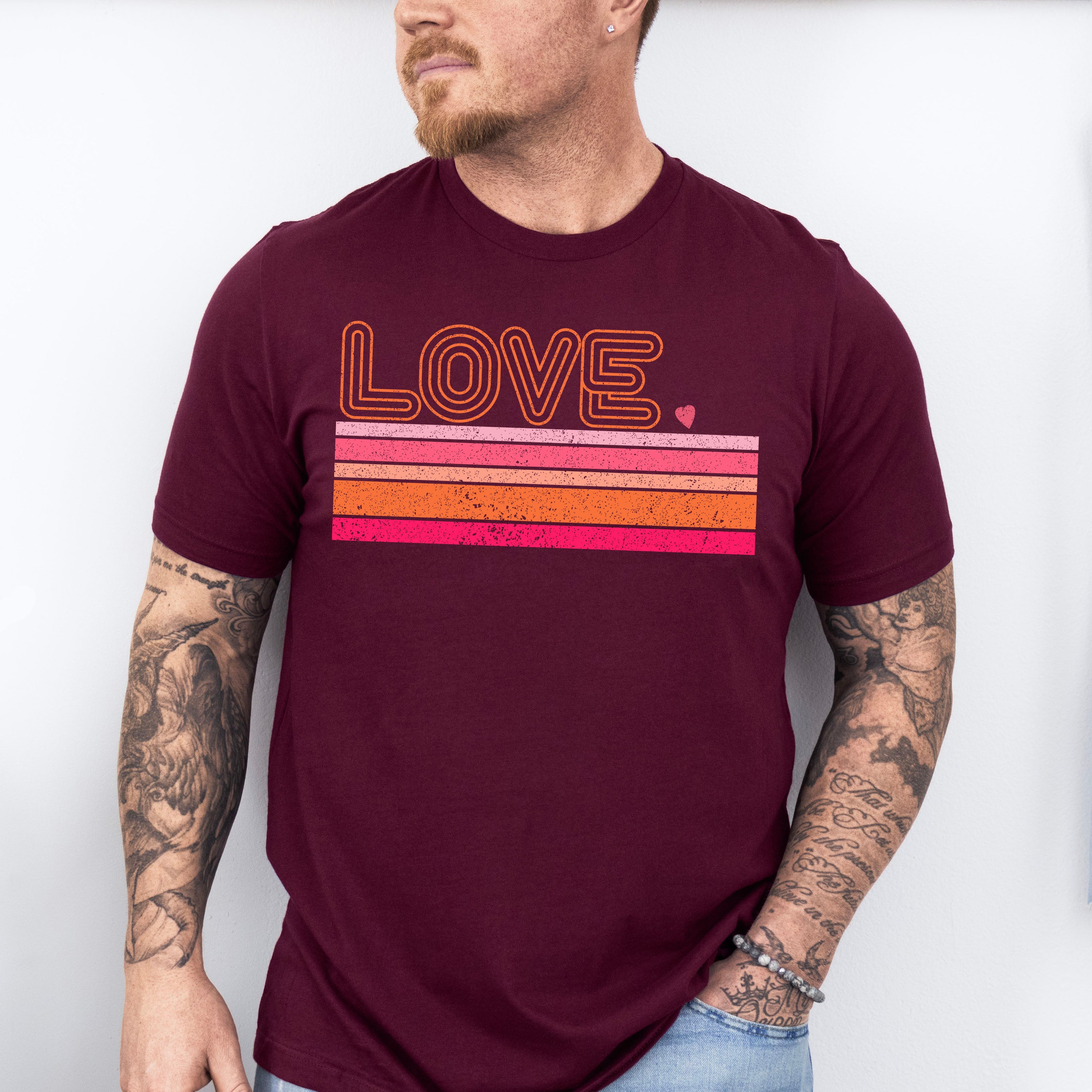 LOVE Stripes Design - Valentines Theme Unisex Crewneck T-Shirt Sweatshirt Hoodie