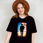 US Flag Soldier Silhouette Design - Military Unisex Crewneck T-Shirt Sweatshirt Hoodie