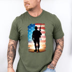 US Flag Soldier Silhouette Design - Military Unisex Crewneck T-Shirt Sweatshirt Hoodie