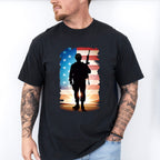 US Flag Soldier Silhouette Design - Military Unisex Crewneck T-Shirt Sweatshirt Hoodie