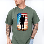 US Flag Soldier Silhouette Design - Military Unisex Crewneck T-Shirt Sweatshirt Hoodie