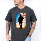 US Flag Soldier Silhouette Design - Military Unisex Crewneck T-Shirt Sweatshirt Hoodie