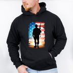 US Flag Soldier Silhouette Design - Military Unisex Crewneck T-Shirt Sweatshirt Hoodie