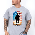 US Flag Soldier Silhouette Design - Military Unisex Crewneck T-Shirt Sweatshirt Hoodie