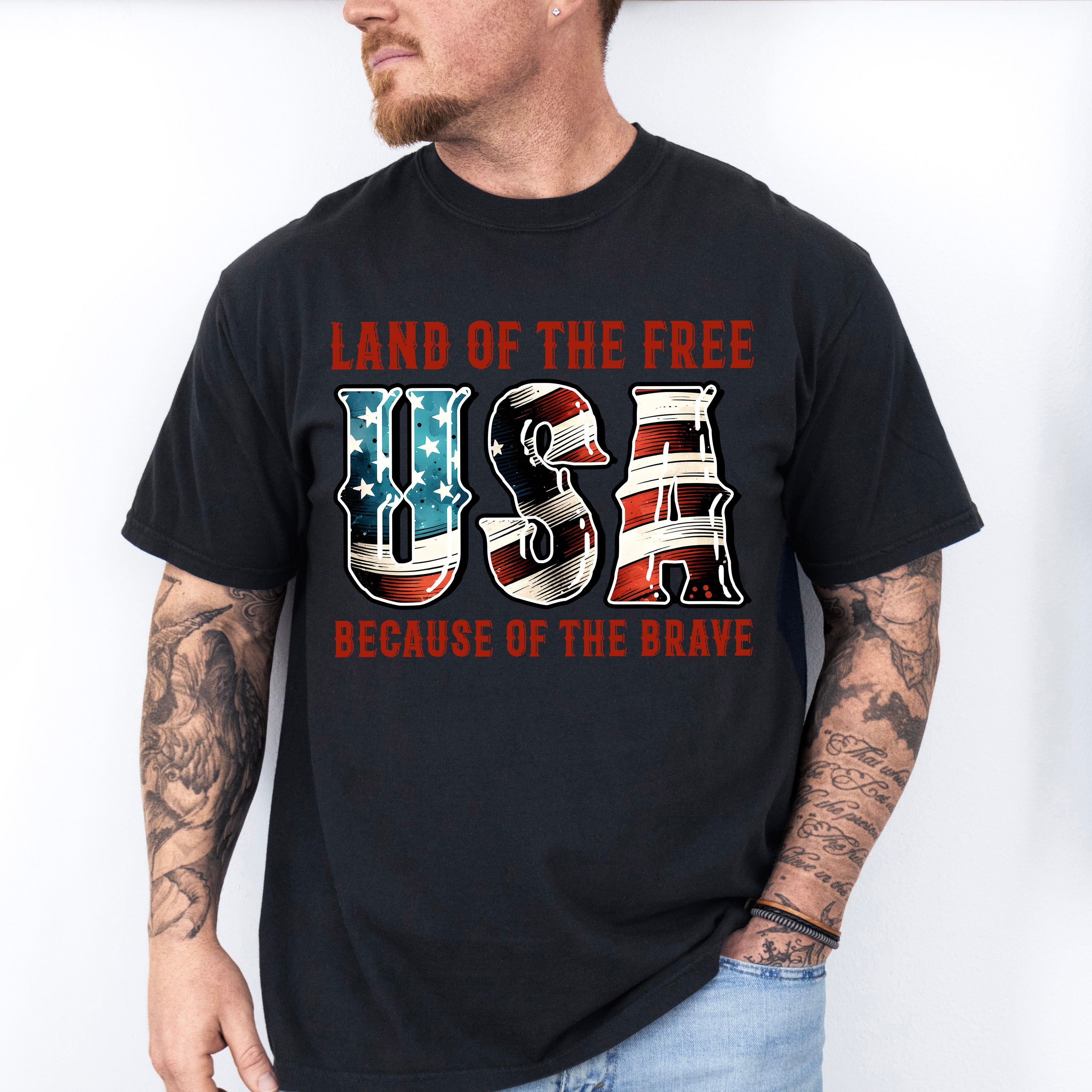 Land Of The Free USA - Military Unisex Crewneck T-Shirt Sweatshirt Hoodie